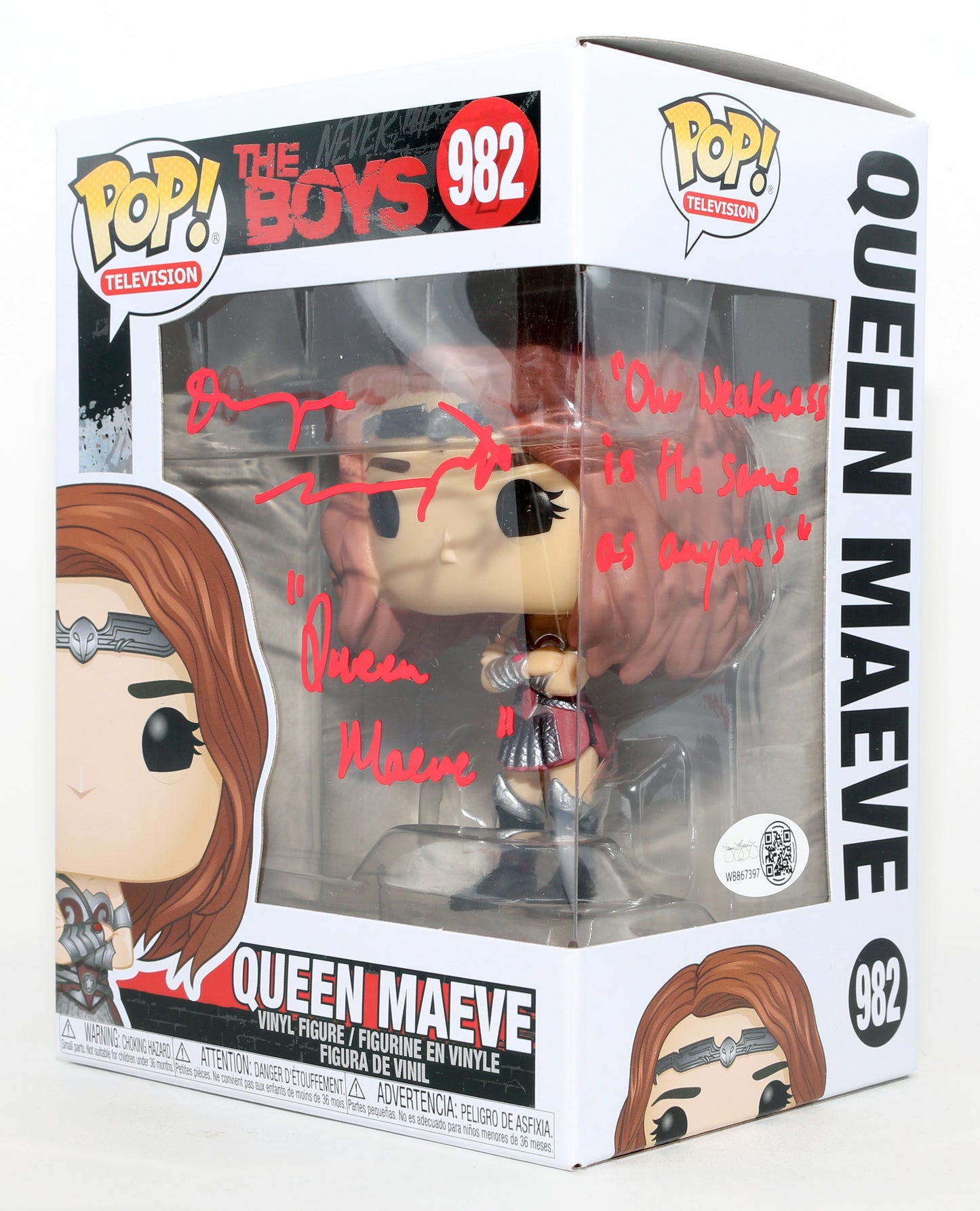 
                  
                    Dominique McElligott as Queen Maeve in The Boys (JSA) Signed Funko POP! #982 with Character Name & Quote
                  
                