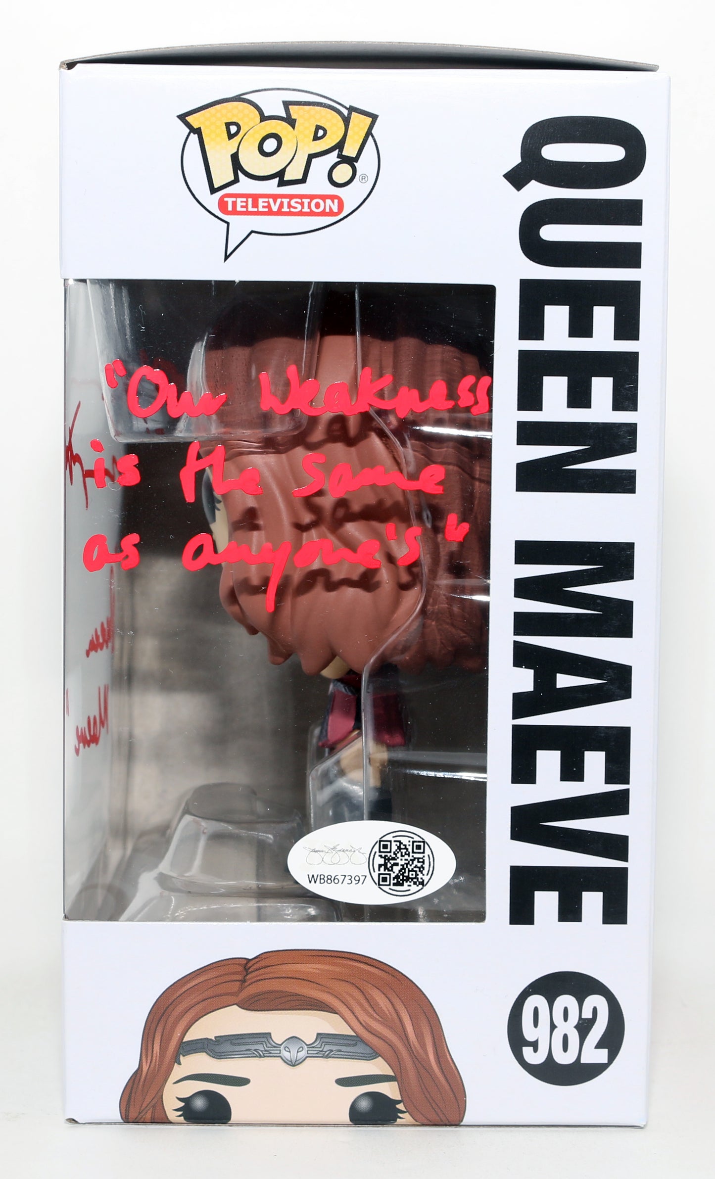 
                  
                    Dominique McElligott as Queen Maeve in The Boys (JSA) Signed Funko POP! #982 with Character Name & Quote
                  
                