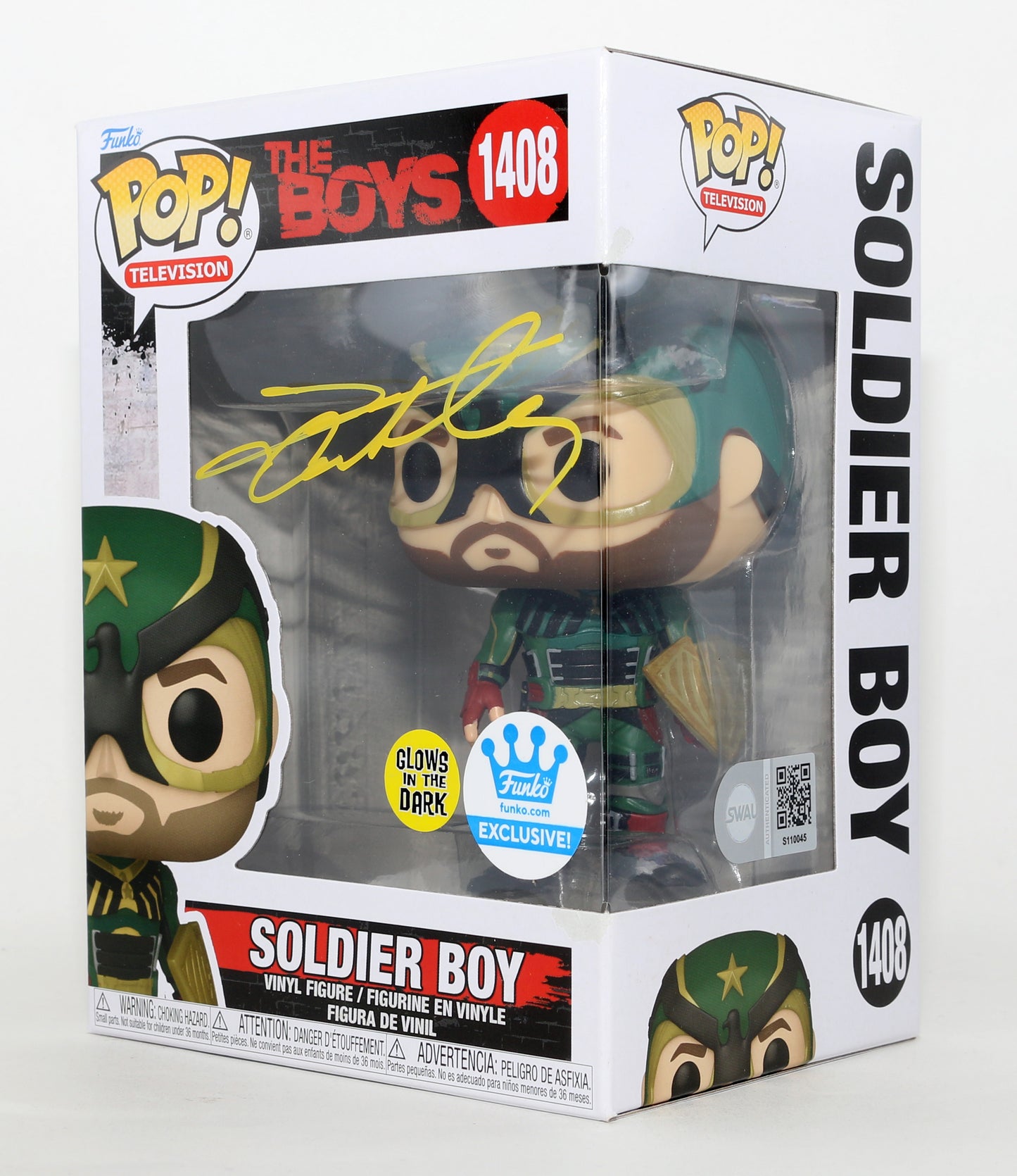 
                  
                    Jensen Ackles as Soldier Boy in The Boys GITD Funko Exclusive (SWAU) Signed Funko POP! #1408
                  
                