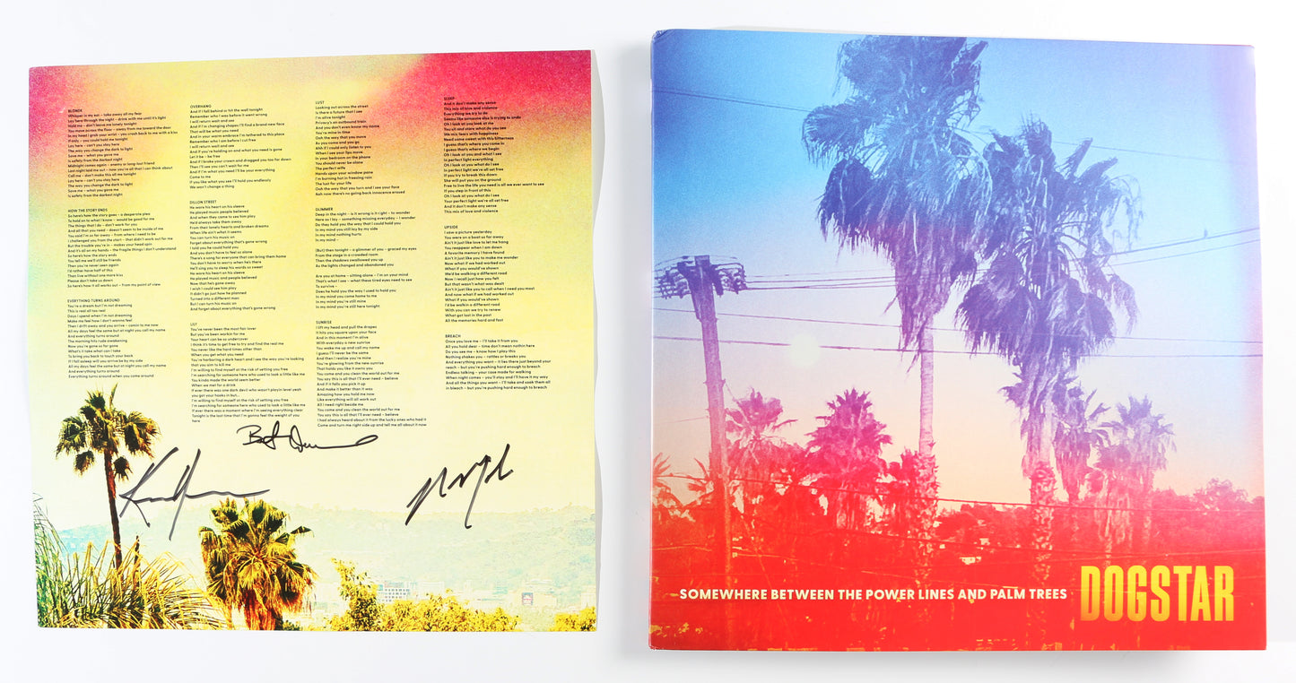 
                  
                    Dogstar: Somewhere Between the Power Lines & Palm Trees LP 12" Vinyl Record Insert Band Signed by Keanu Reeves, Robert Mailhouse, & Bret Domrose
                  
                