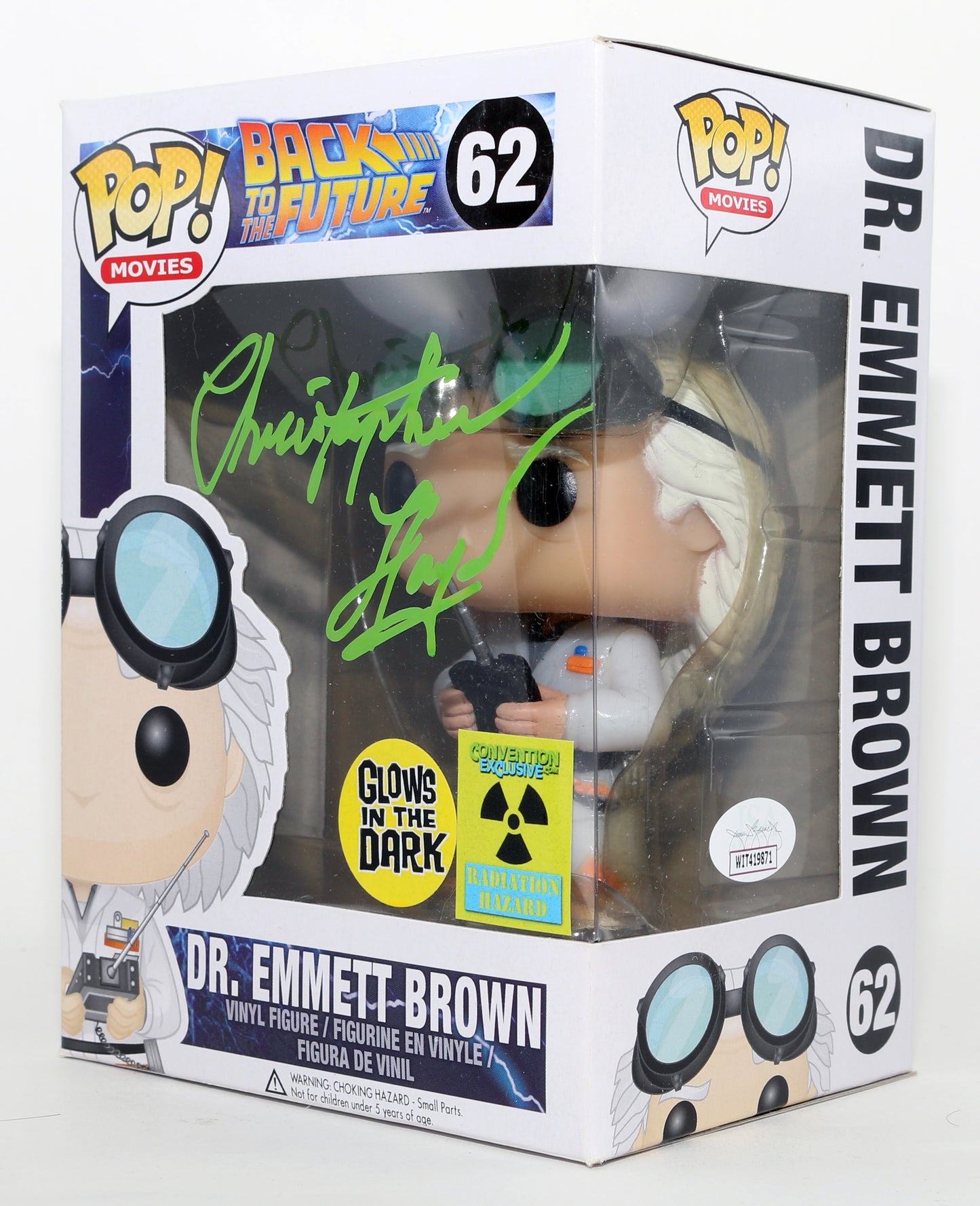 
                  
                    Christopher Lloyd as Dr. Emmett Brown in Back to the Future GITD Exclusive (JSA) Signed Funko POP! #62
                  
                