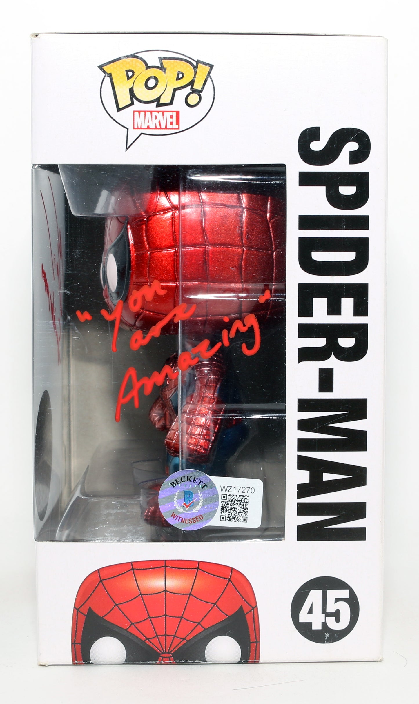 
                  
                    Andrew Garfield as Spider-Man in The Amazing Spider-Man 2 Japan Premiere Limited Edition (Beckett) Signed Funko POP! #45 with Character Name & Quote
                  
                