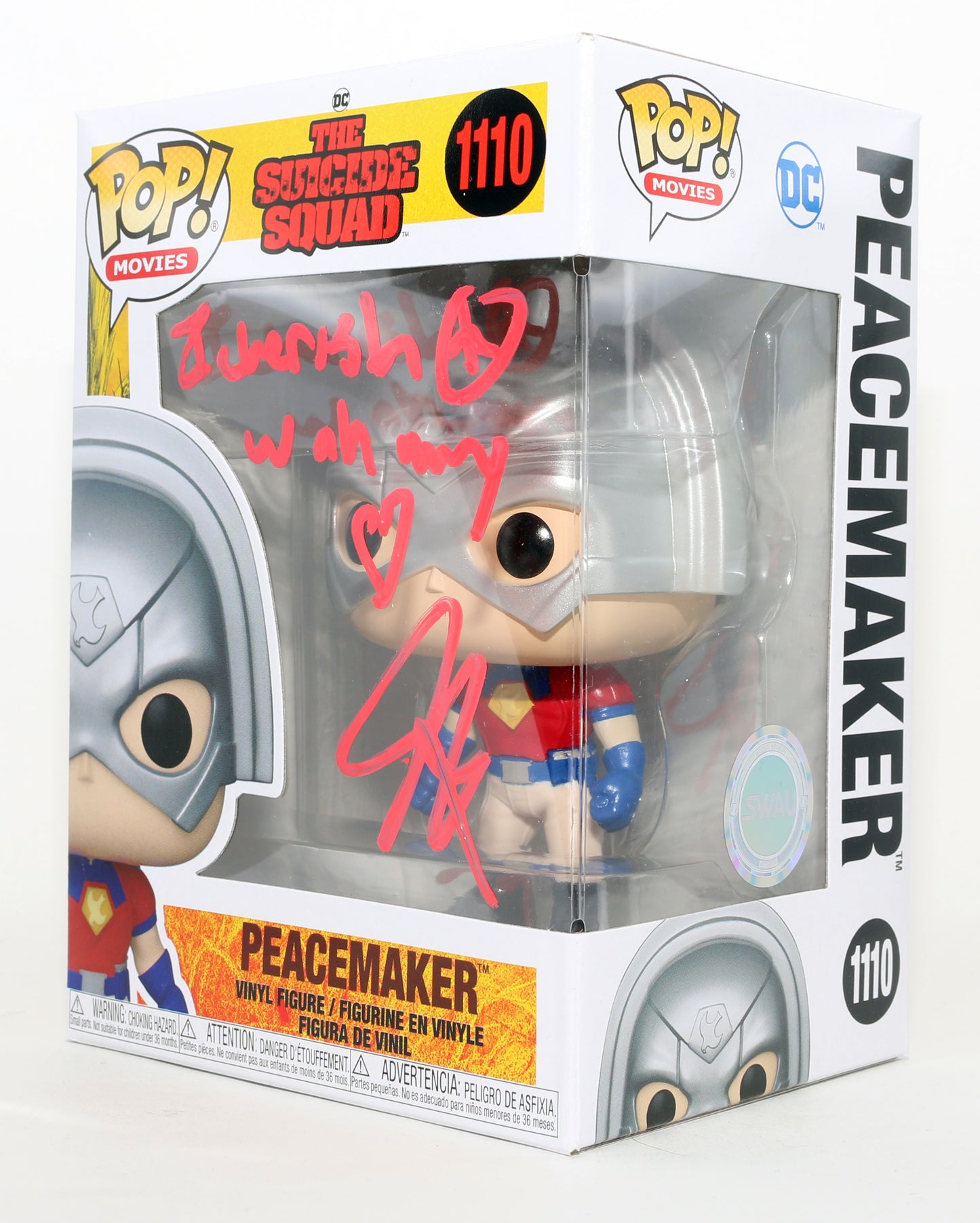 
                  
                    John Cena as Peacemaker in The Suicide Squad (SWAU) Signed Funko POP! #1110 with Quote
                  
                