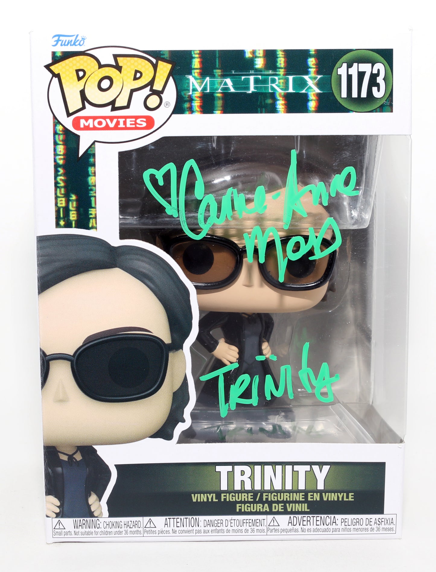 
                  
                    Carrie-Anne Moss as Trinity in The Matrix (Official Pix) Signed Funko POP! #1173 with Character Name
                  
                
