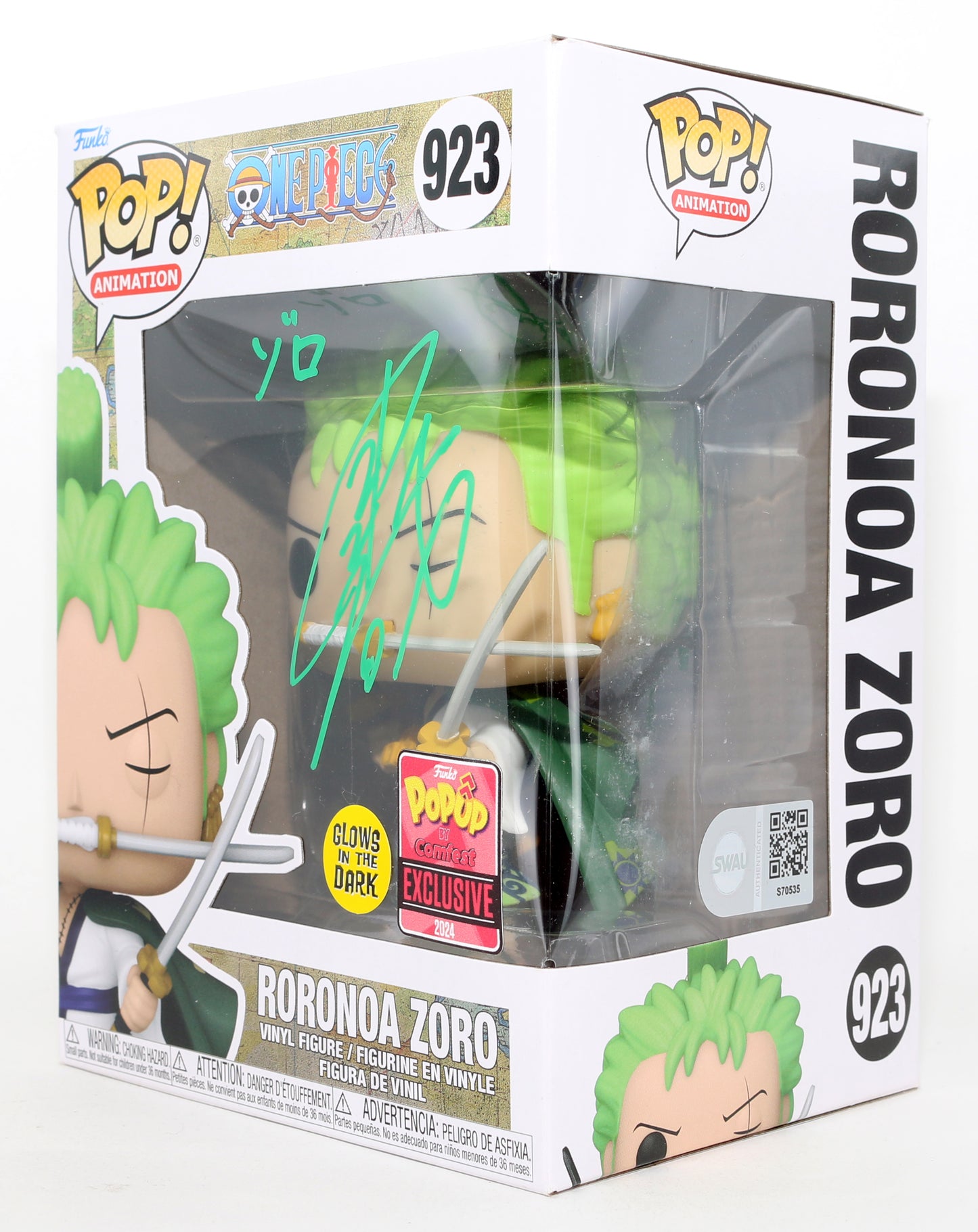 
                  
                    Kazuya Nakai as Roronoa Zoro in One Piece GITD PopUp Comfest Exlusive (SWAU) Signed Funko POP! #923
                  
                