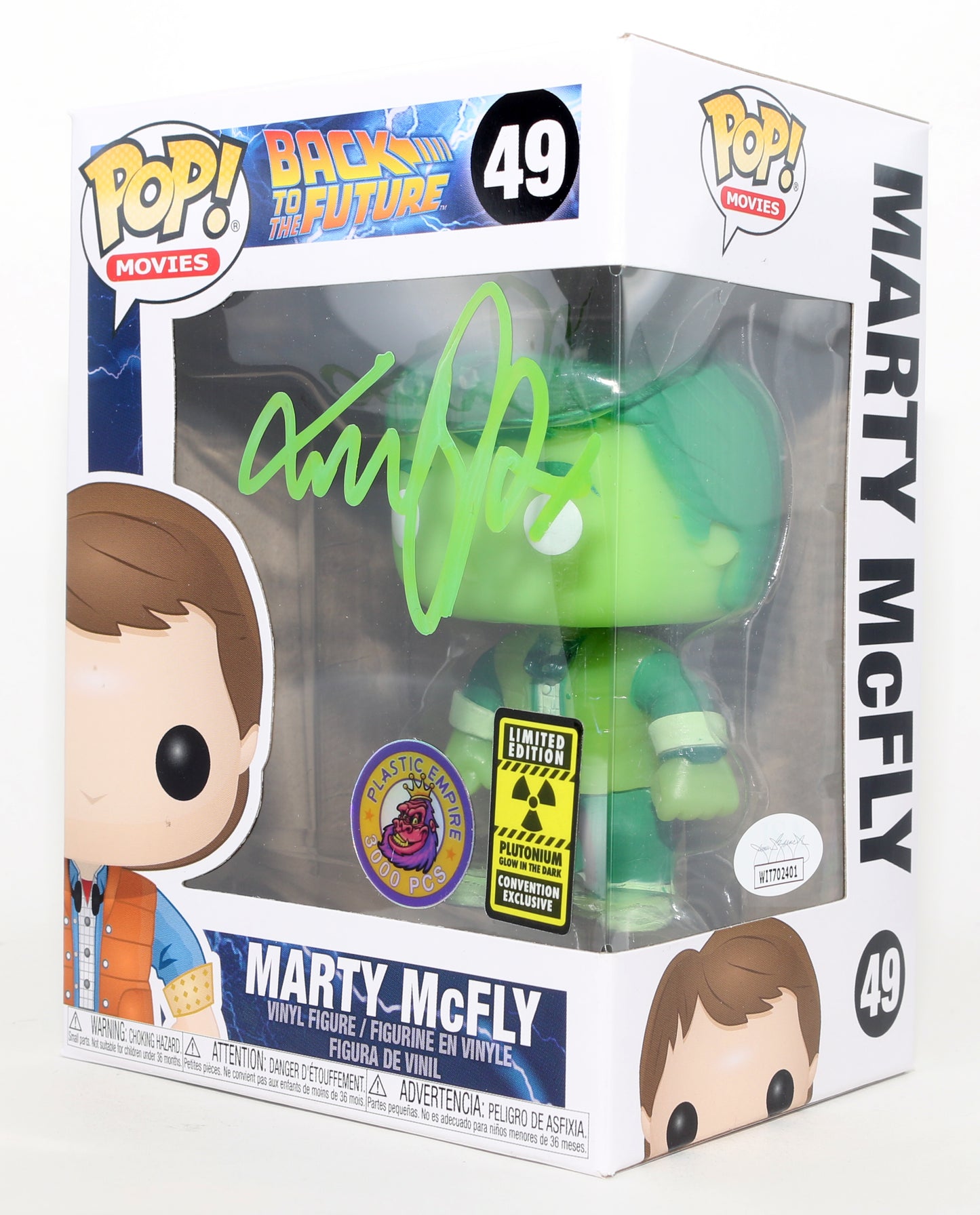 
                  
                    Michael J. Fox as Marty McFly in Back to the Future Plastic Empire GITD Convention Exclusive Limited to 3000 Pieces (JSA) Signed Funko POP! #49
                  
                