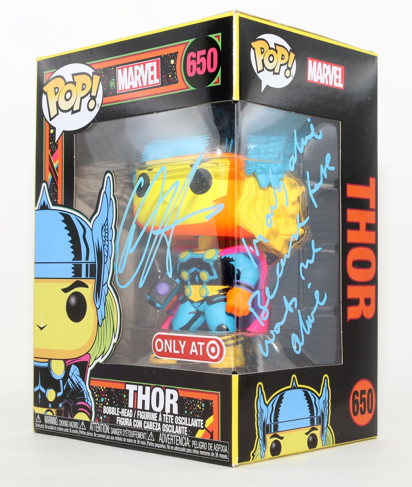 
                  
                    Chris Hemsworth as Thor Marvel Blacklight (SWAU) Signed Funko POP! #650 with Quote
                  
                