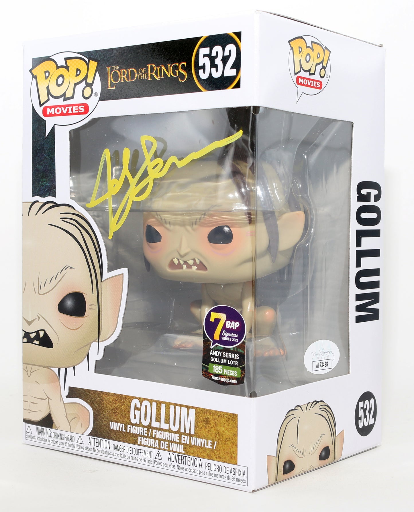 
                  
                    Andy Serkis as Gollum in The Lord of the Rings 7BAP Excclusive (JSA) Signed Funko POP! #532
                  
                