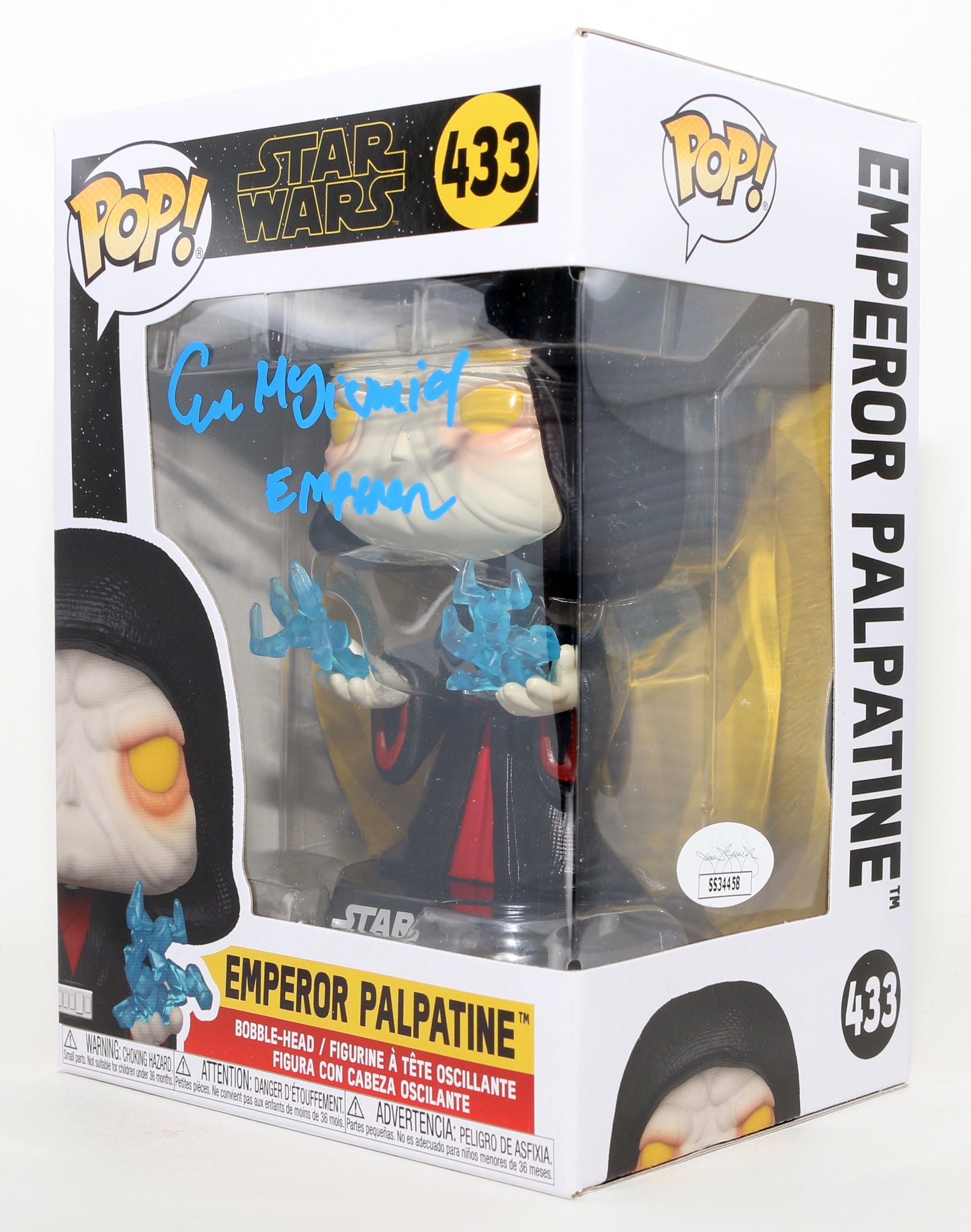 
                  
                    Ian McDiarmid as Emperor Palpatine in Star Wars: The Rise of Skywalker (JSA) Signed Funko POP! #433 with Character Name
                  
                