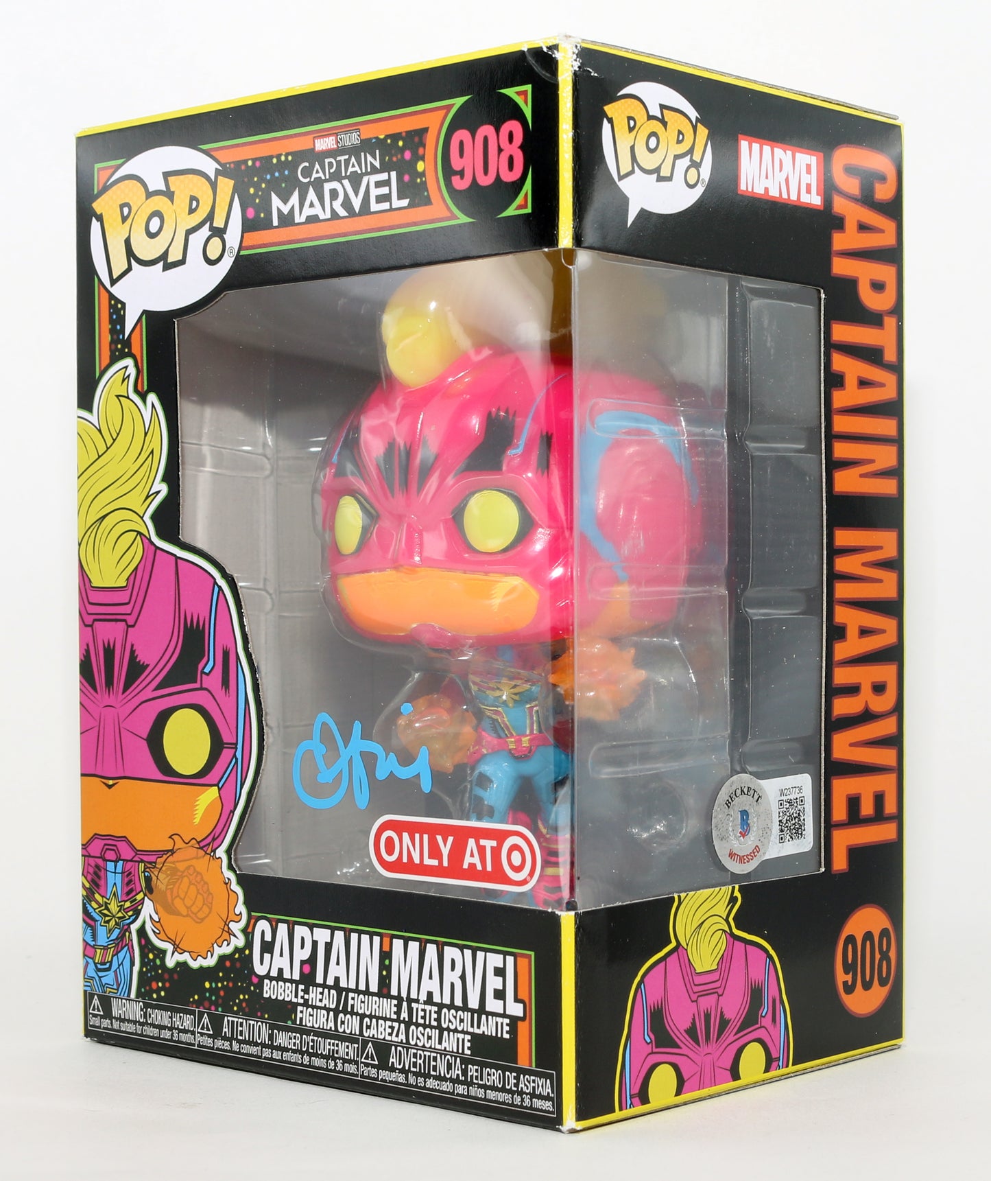 
                  
                    Brie Larson as Captain Marvel in Captain Marvel Blacklight Target Exclusive (Beckett Witnessed) Signed Funko POP! #908
                  
                