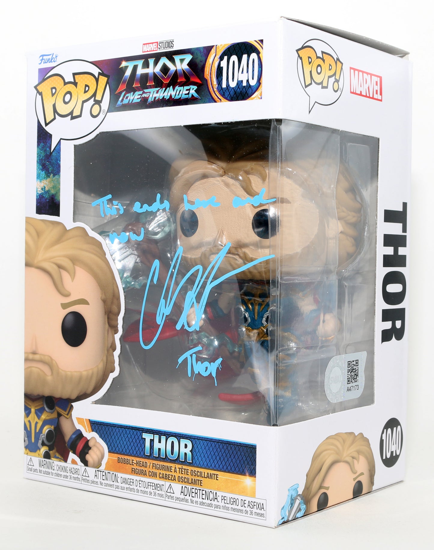 
                  
                    Chris Hemsworth as Thor in Thor: Love & Thunder (SWAU) Signed Funko POP! #1040 with Character Name & Quote
                  
                