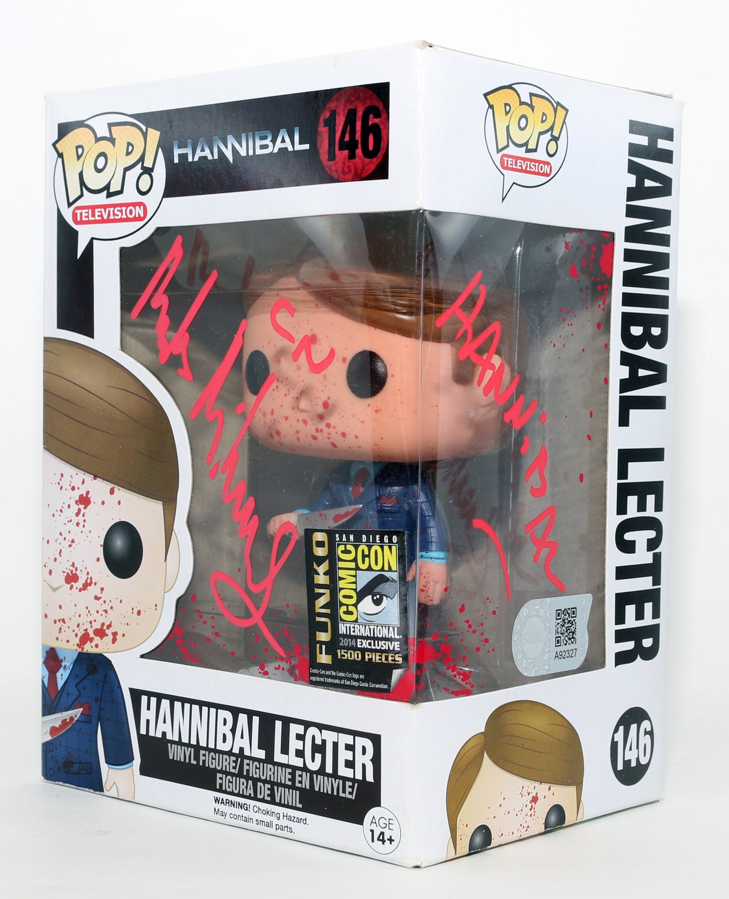 
                  
                    Mads Mikkelsen as Hannibal Lecter in Hannibal 2014 SDCC Exclusive Limited to 1500 Pieces (SWAU) Signed Funko POP! #146 with Character Name
                  
                