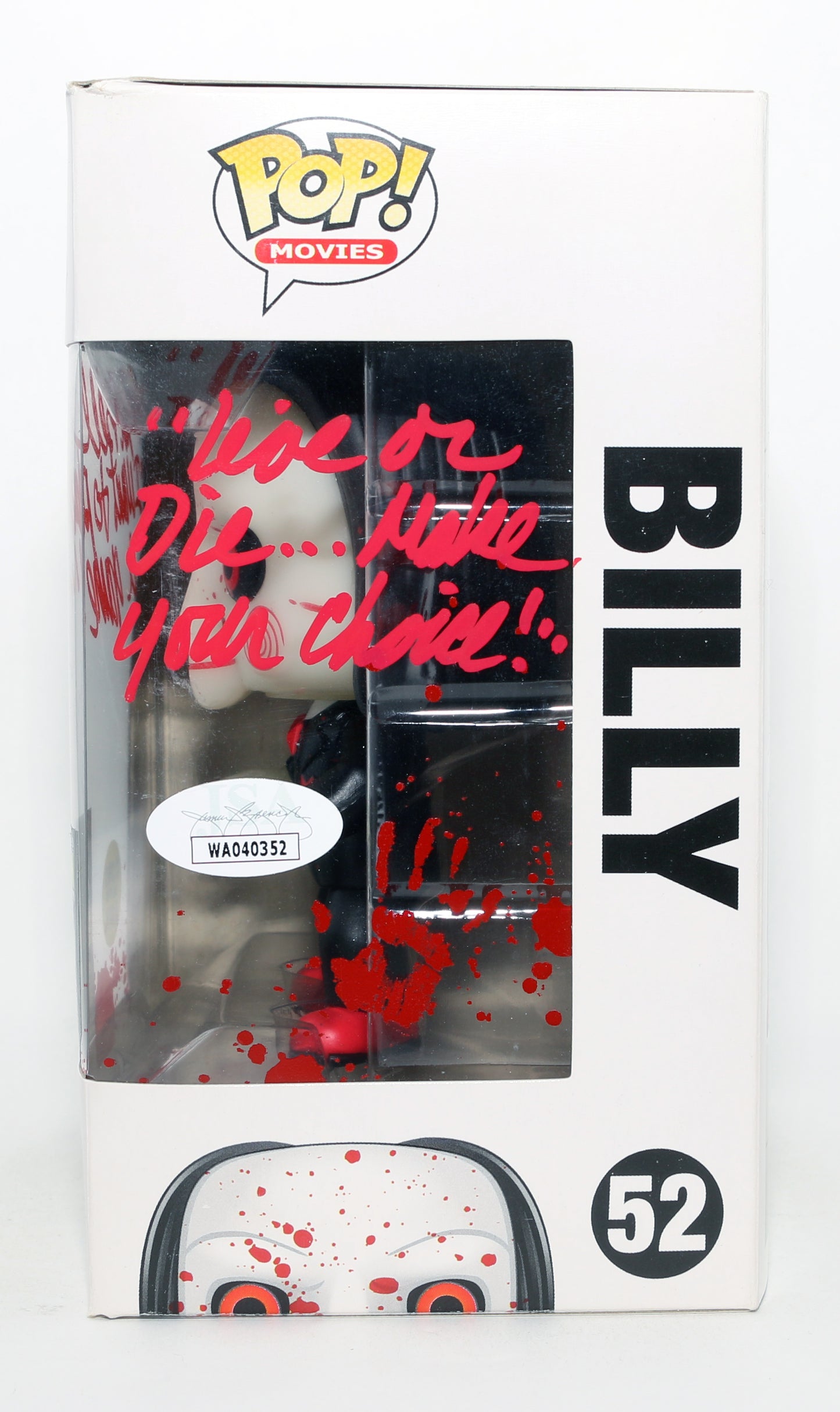 
                  
                    Tobin Bell as Jigsaw / BIlly in Saw GITD SDCC 2014 Limited to 2500 Pieces (JSA) Signed Funko POP! #52 with Quotes
                  
                