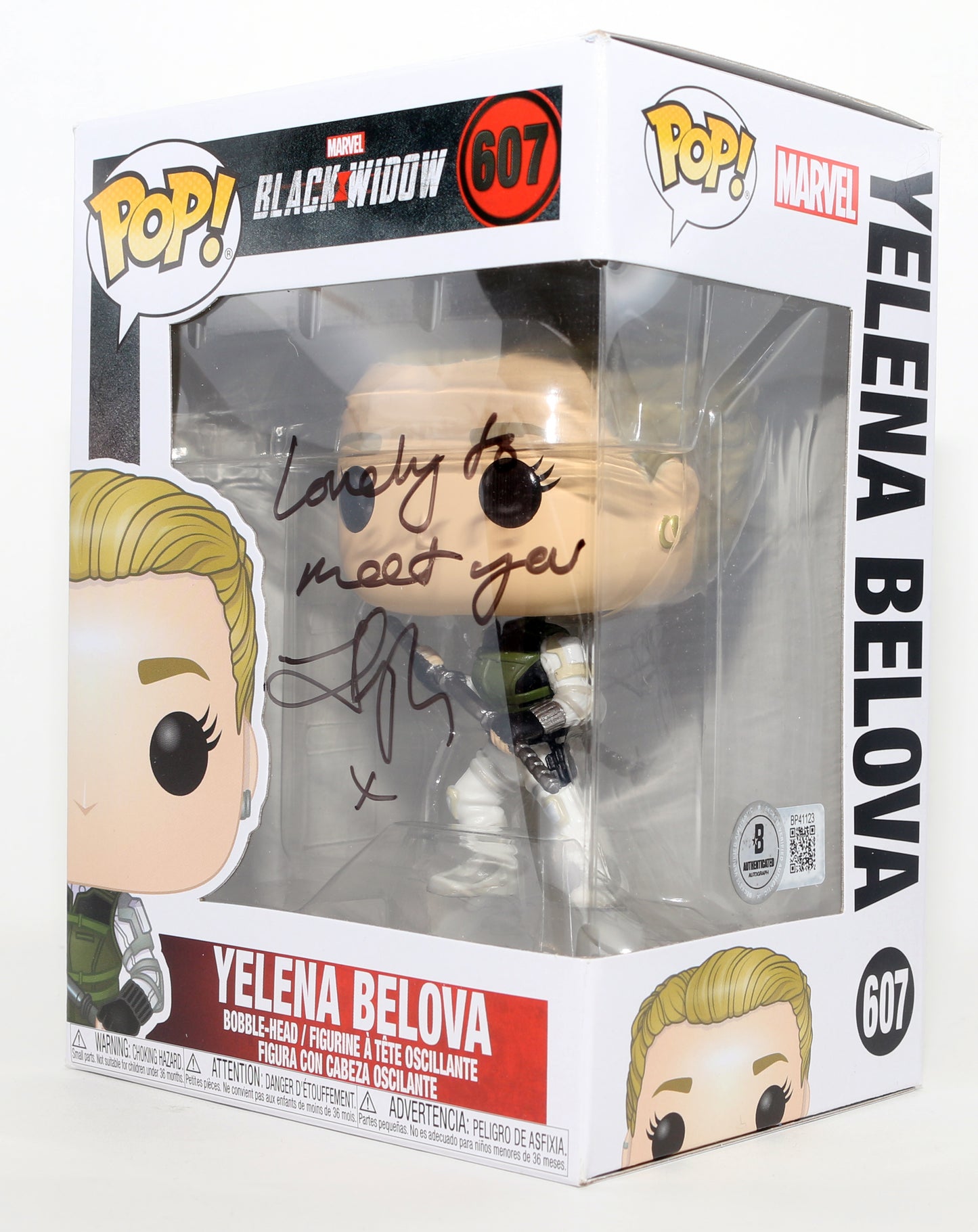 
                  
                    Florence Pugh as Yelena Belova in Black Widow (Beckett) Signed Funko POP! #607
                  
                