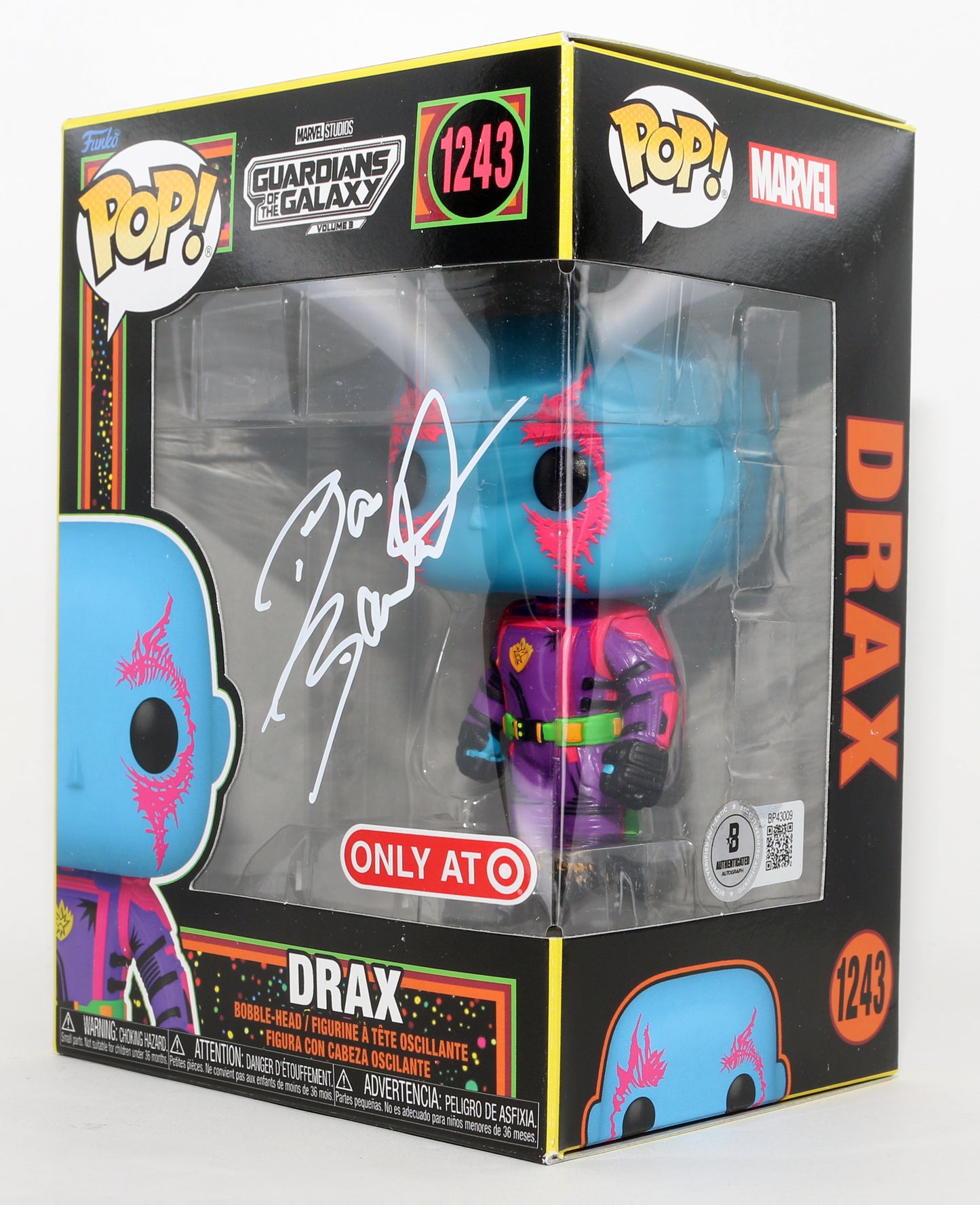 
                  
                    Dave Bautista as Drax inGuardians of the Galaxy Vol. 3 Target Exclusive (Beckett) Signed Funko POP! #1243
                  
                