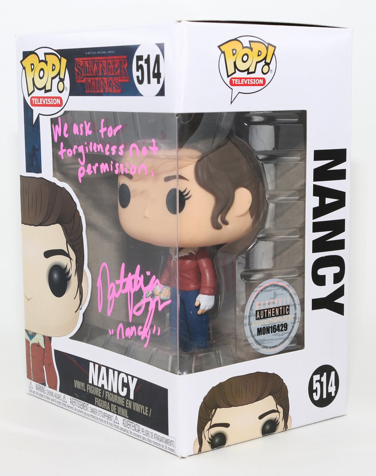 
                  
                    Natalia Dyer as Nancy Wheeler in Stranger Things Signed Funko POP! #514 with Character Name & Quote
                  
                