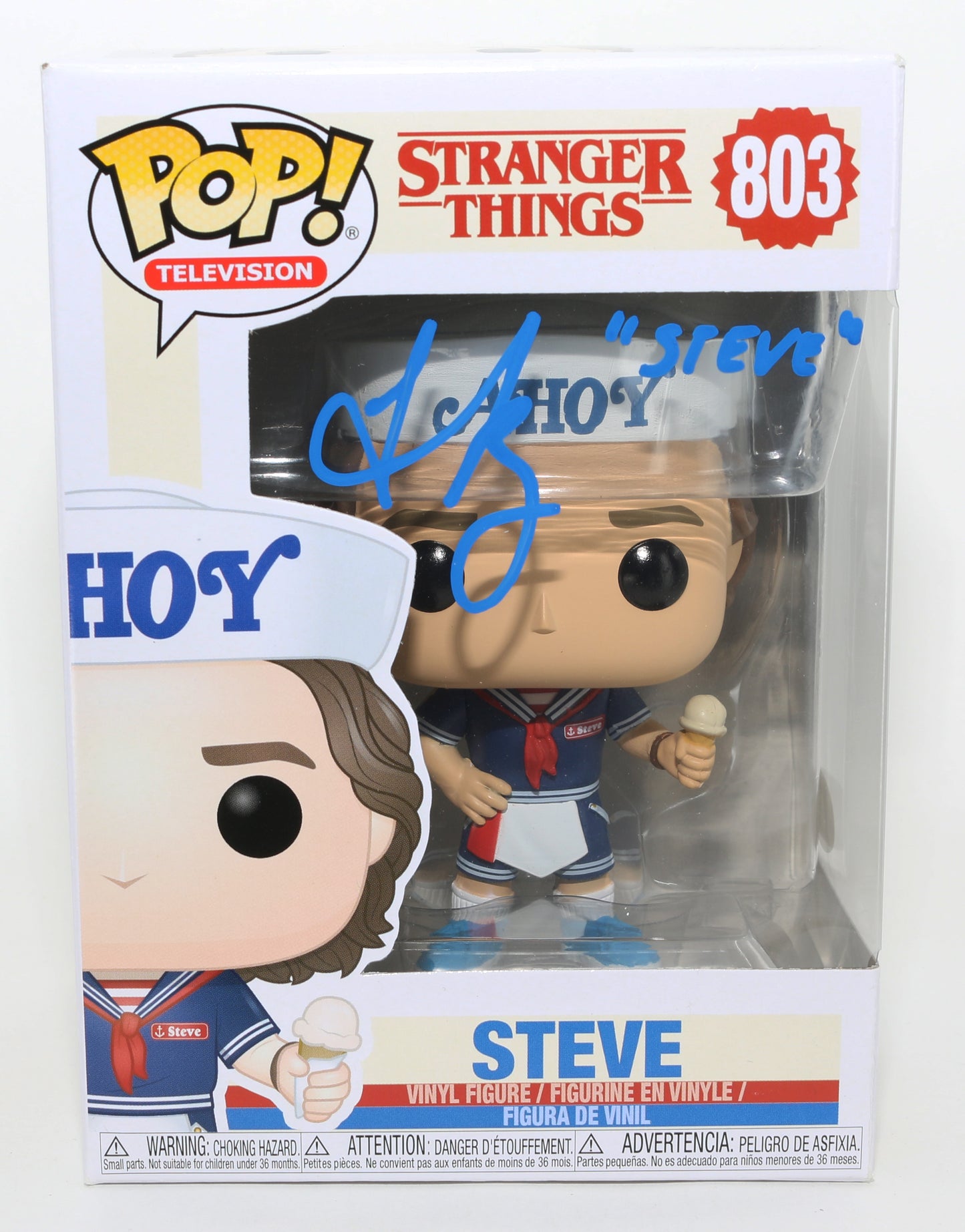 
                  
                    Joe Keery as Steve Harrington in Stranger Things (ACOA) Signed Funko POP! #803 with Character Name
                  
                