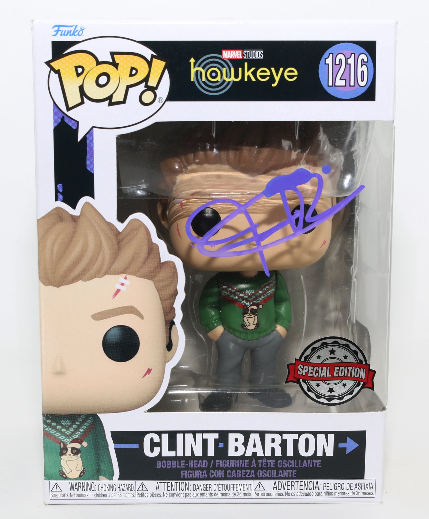 
                  
                    Jeremy Renner as Holiday Sweater Clint Barton in Hawkeye Special Edition (SWAU) Signed Funko POP! #1216
                  
                