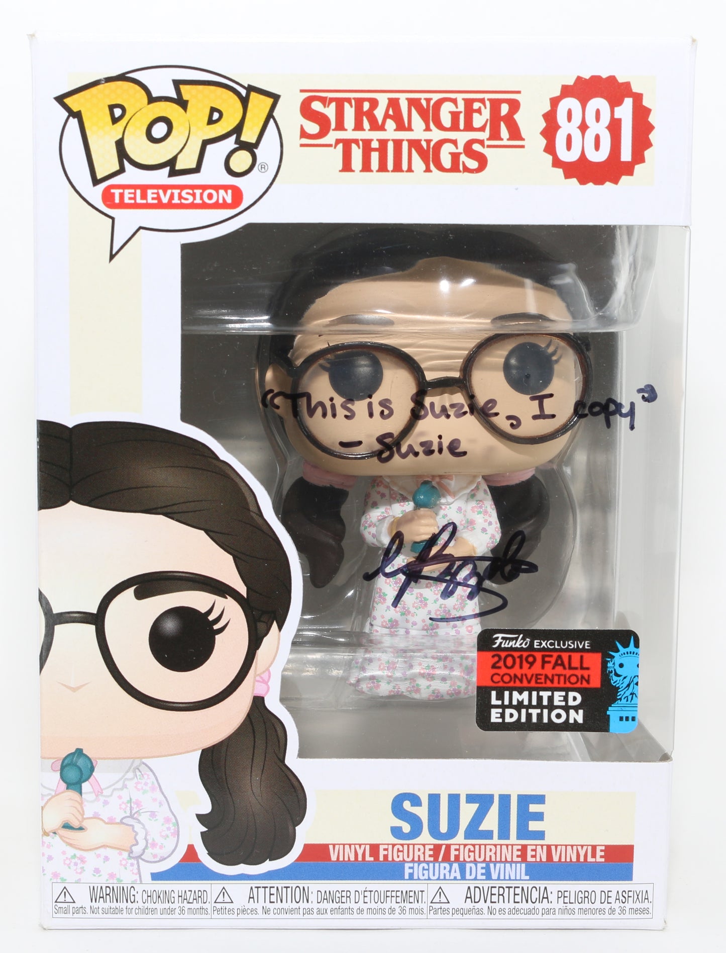 
                  
                    Gabriella Pizzolo as Suzie Bingham in Stranger Things 2019 Fall Convention Exclusive (ACOA) Signed Funko POP! #881 with Character Name & Quote
                  
                