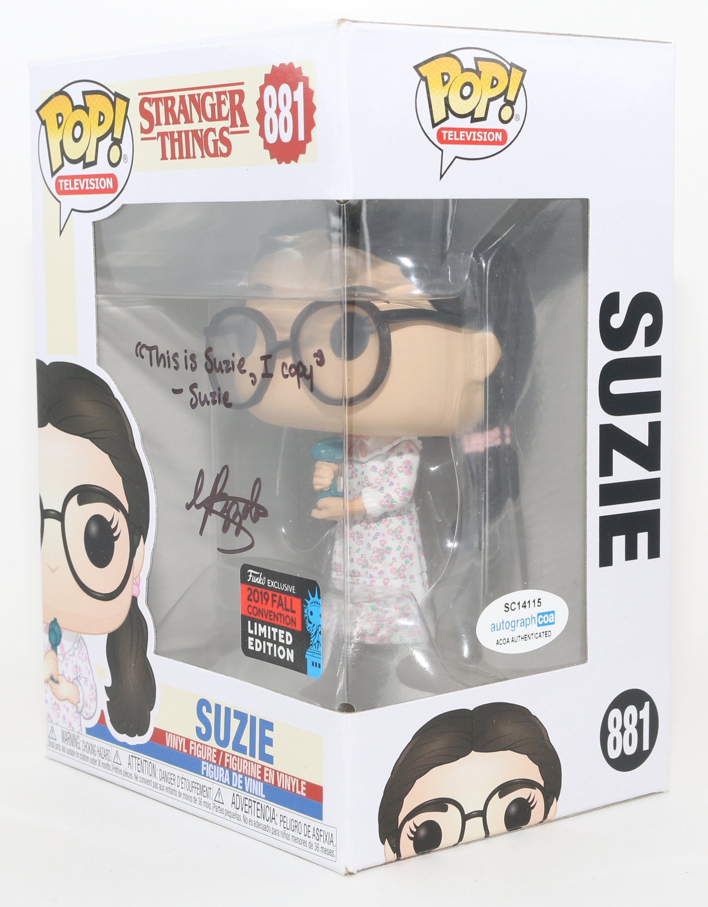 
                  
                    Gabriella Pizzolo as Suzie Bingham in Stranger Things 2019 Fall Convention Exclusive (ACOA) Signed Funko POP! #881 with Character Name & Quote
                  
                