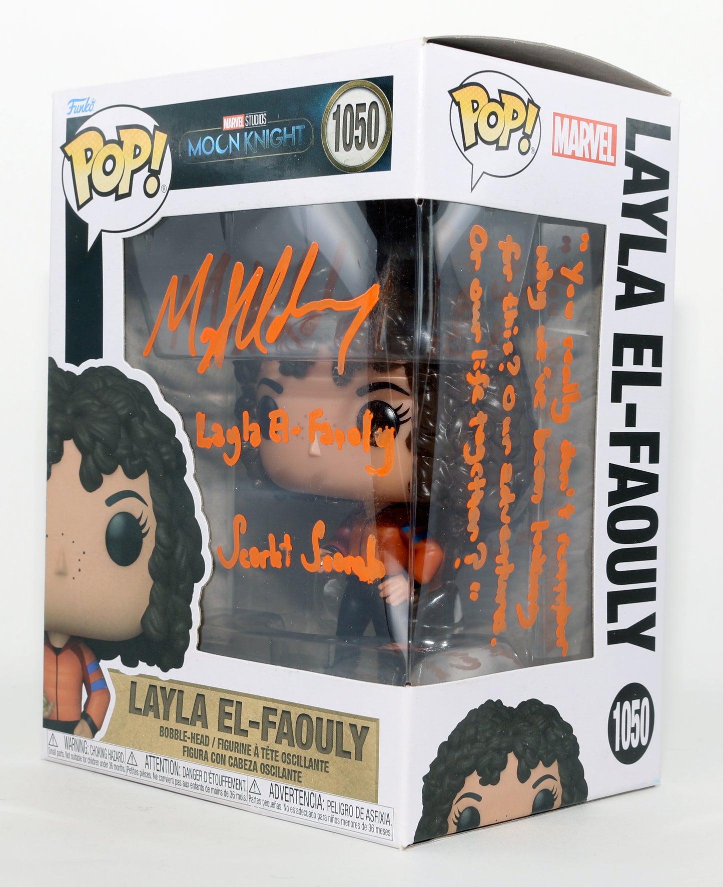 
                  
                    May Calamawy as Layla El-Faouly / Scarlet Scarab in Moon Knight Signed Funko POP! #1050 with Character Name & Quote
                  
                