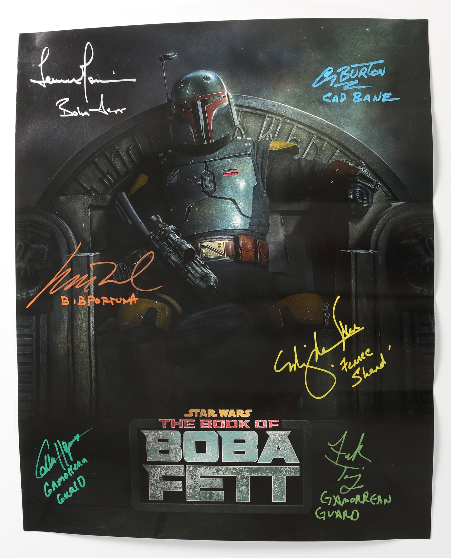 
                  
                    Star Wars: The Book of Boba Fett 16x20 Mini Poster Cast Signed by Temuera Morrison, Ming-Na Wen, Collin Hymes, Corey, Matthew Wood, and Frank Trigg
                  
                