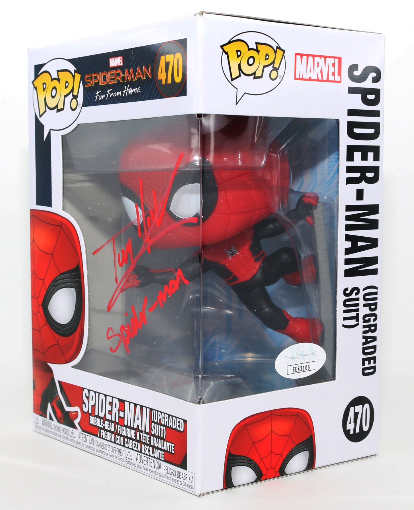 
                  
                    Tom Holland as Spider-Man in Spider-Man: Far From Home (JSA) Signed Funko POP! #470 with Character Name
                  
                