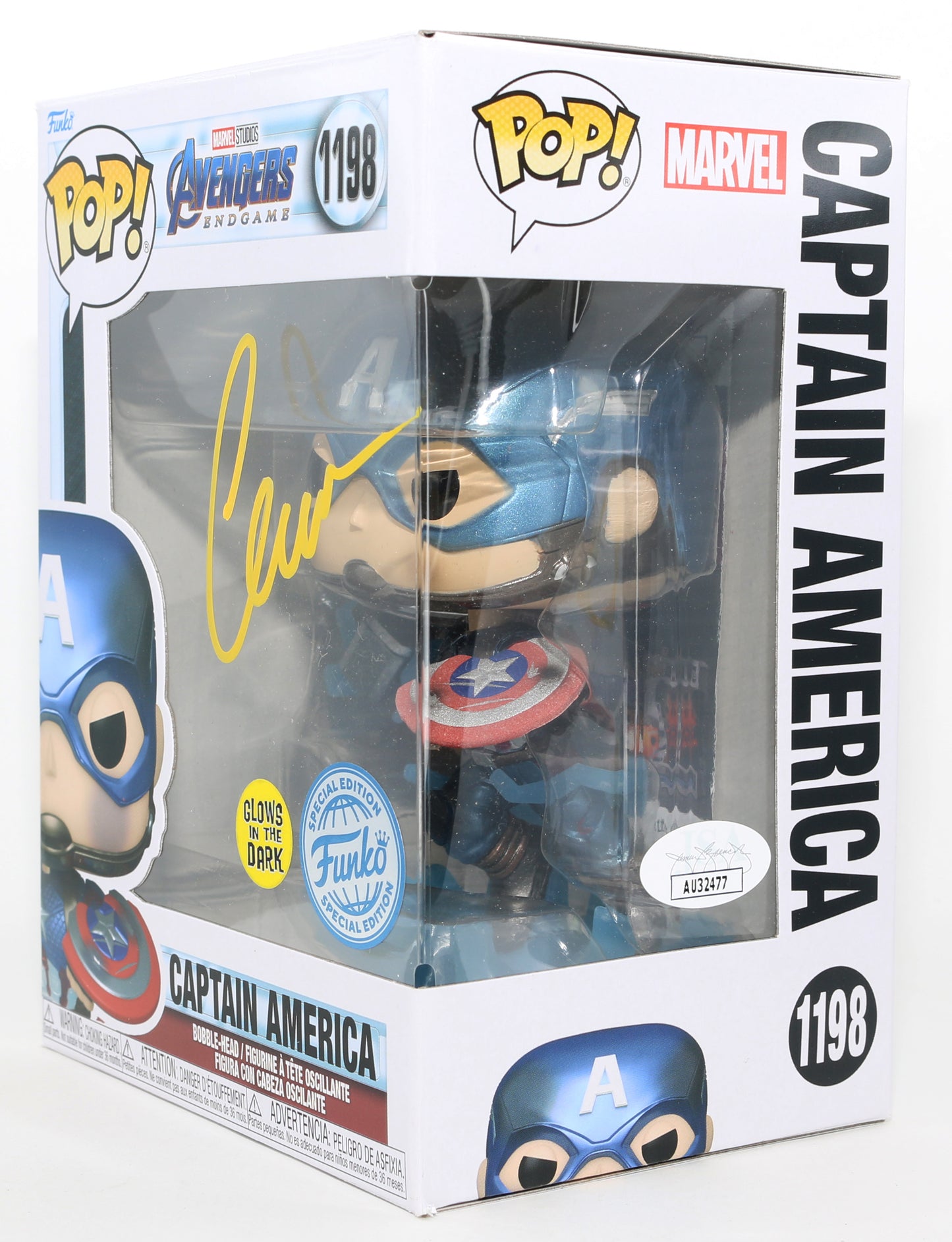 
                  
                    Chris Evans as Captain America in Avengers: Endgame GITD Special Edition (JSA) Signed Funko POP! #1198
                  
                