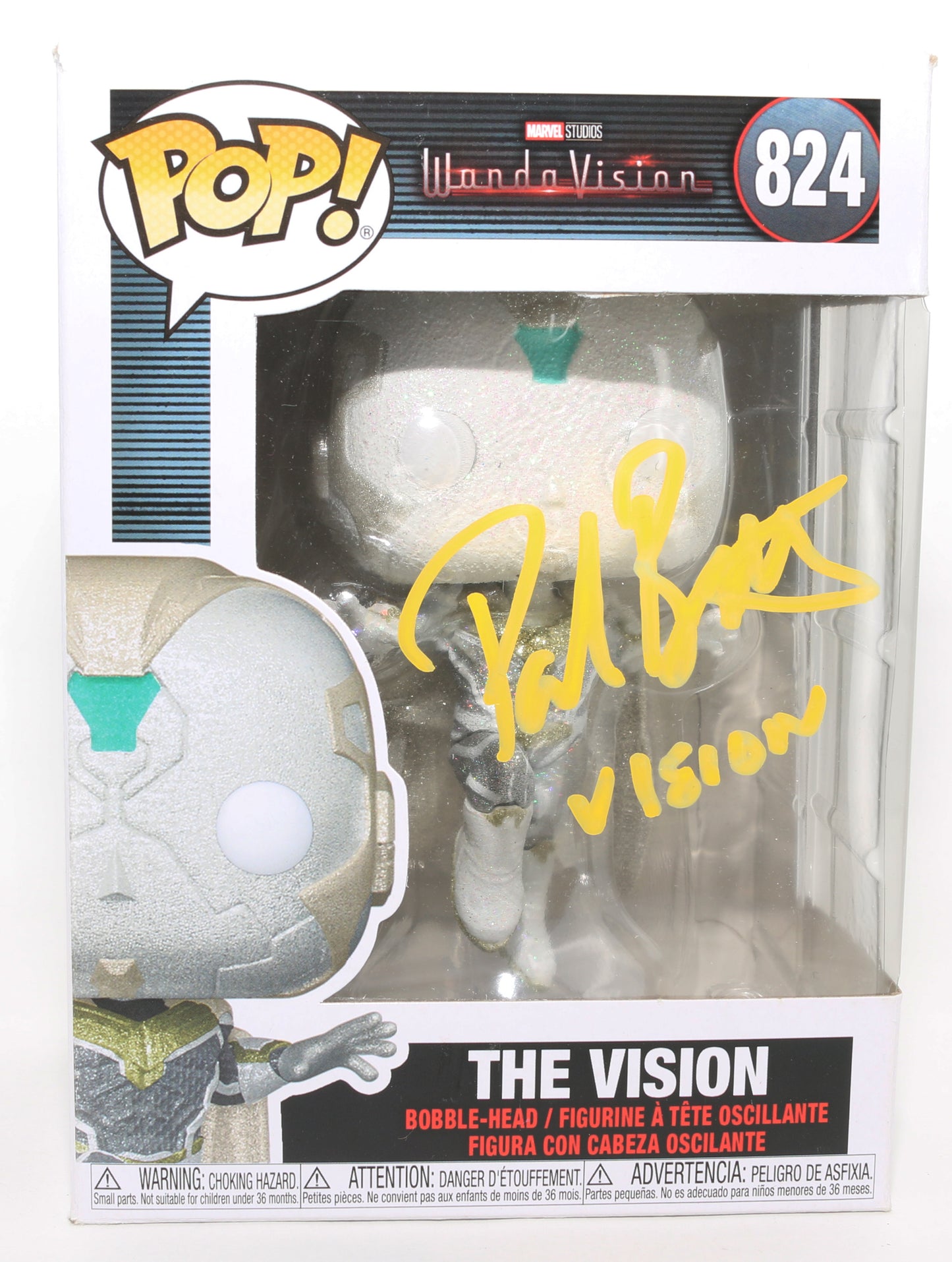 
                  
                    Paul Bettany as Vision [White Costume] in WandaVision Books-A-Million Exclusive Diamond Collection Signed Funko POP! #824 with Character Name
                  
                