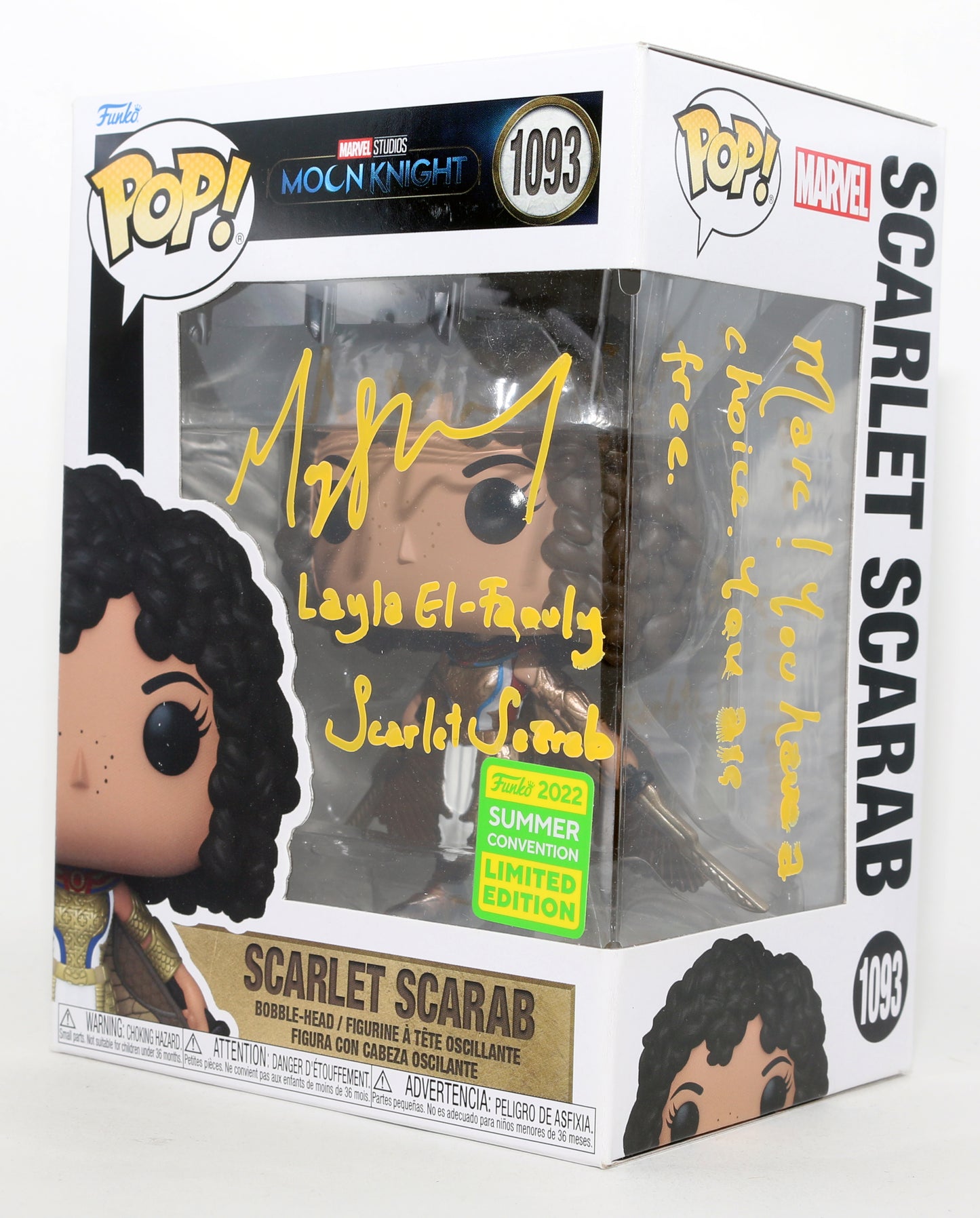 
                  
                    May Calamawy as Scarlet Scarab in Moon Knight Funko Exclusive Signed Funko POP! #1093 with Character Name & Quote
                  
                