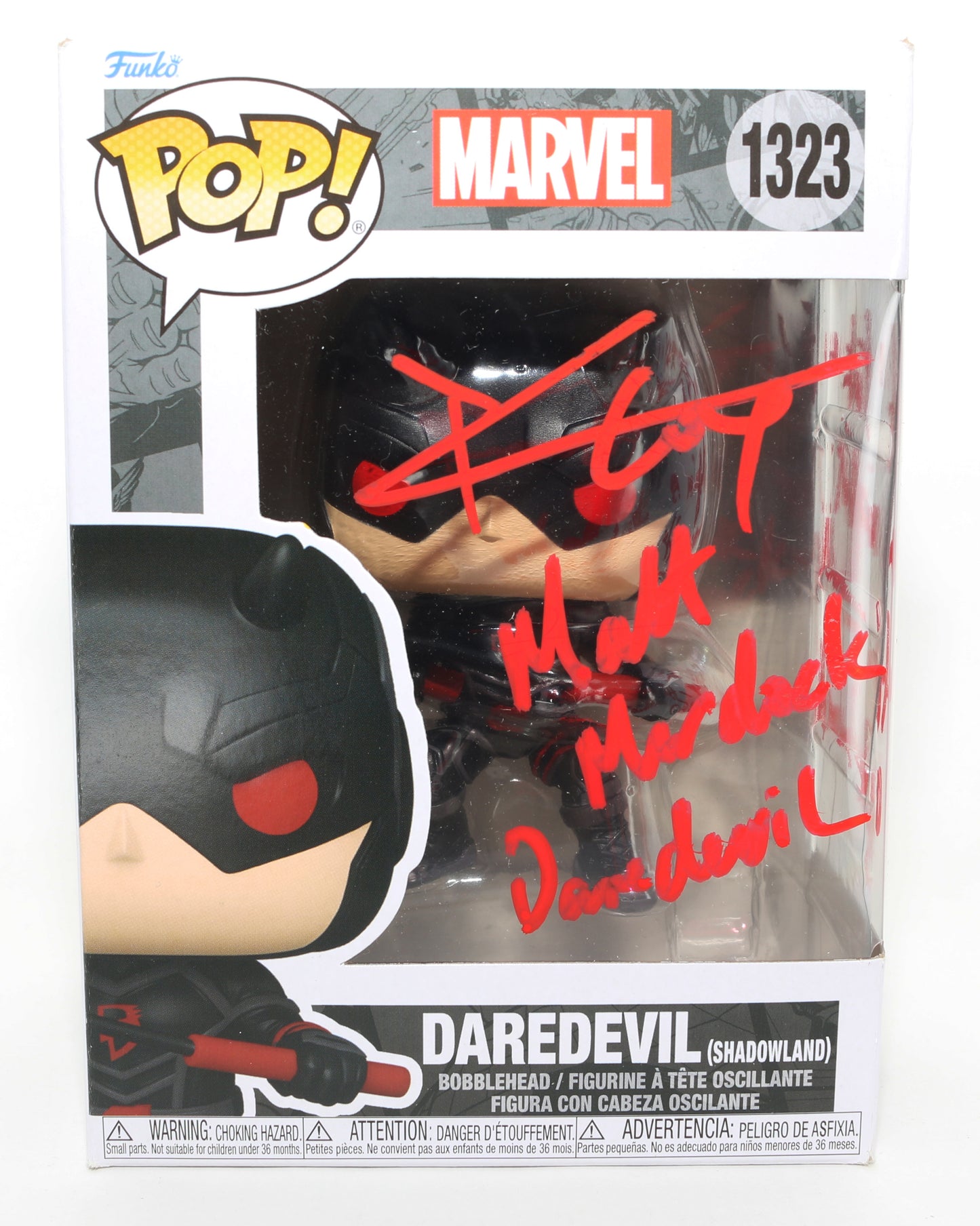 
                  
                    Charlie Cox as Shadowland Daredevil in Daredevil Signed Funko POP! #1323 with Character Name & Quote
                  
                