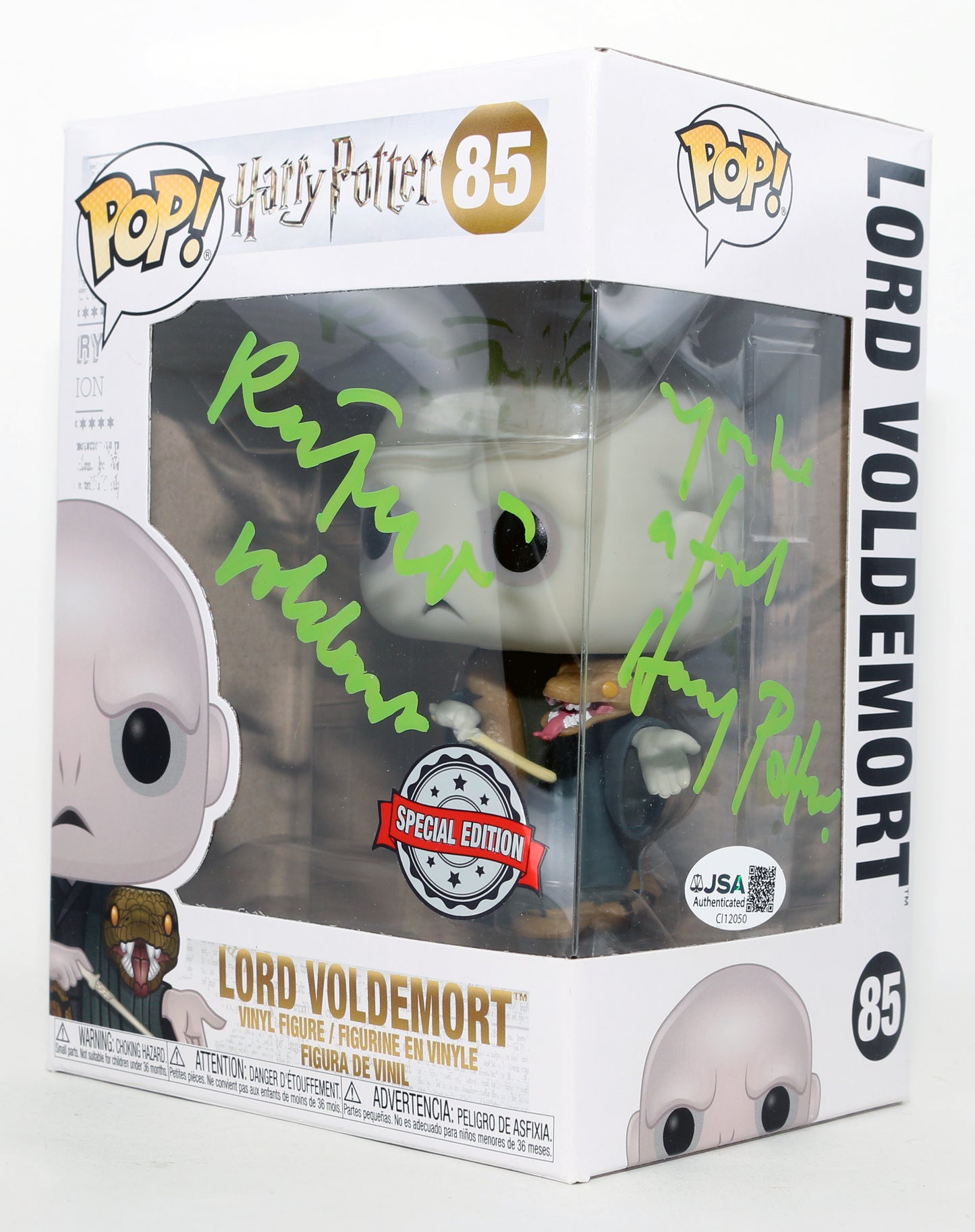 
                  
                    Ralph Fiennes as Lord Voldemort in Harry Potter Special Edition (JSA) Signed Funko POP! #85 with Character Name & Quote
                  
                