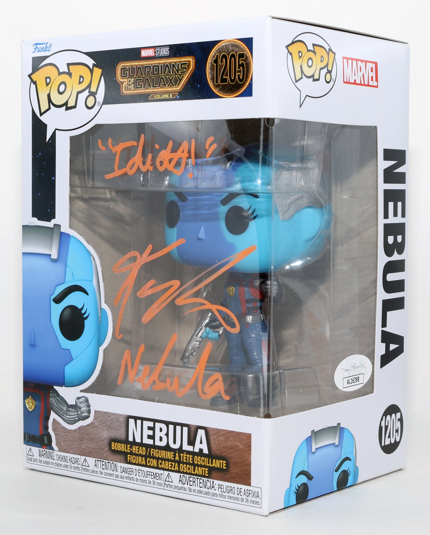 
                  
                    Karen Gillan as Nebula in Guardians of the Galaxy Vol. 3 (JSA) Signed Funko POP! #1205 with Character Name & Quote
                  
                