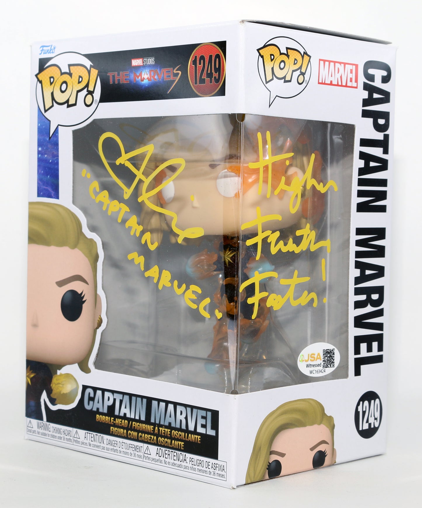 
                  
                    Brie Larson as Captain Marvel in The Marvels (JSA) Signed Funko POP! #1249 with Character Name & Quote
                  
                
