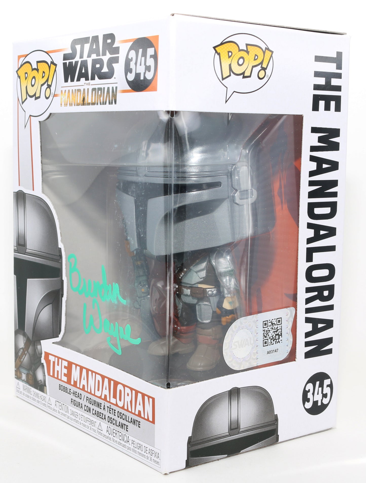 
                  
                    Brendan Wayne as The Mandalorian in Star Wars: The Mandalorian (SWAU) Signed Funko POP! #345
                  
                