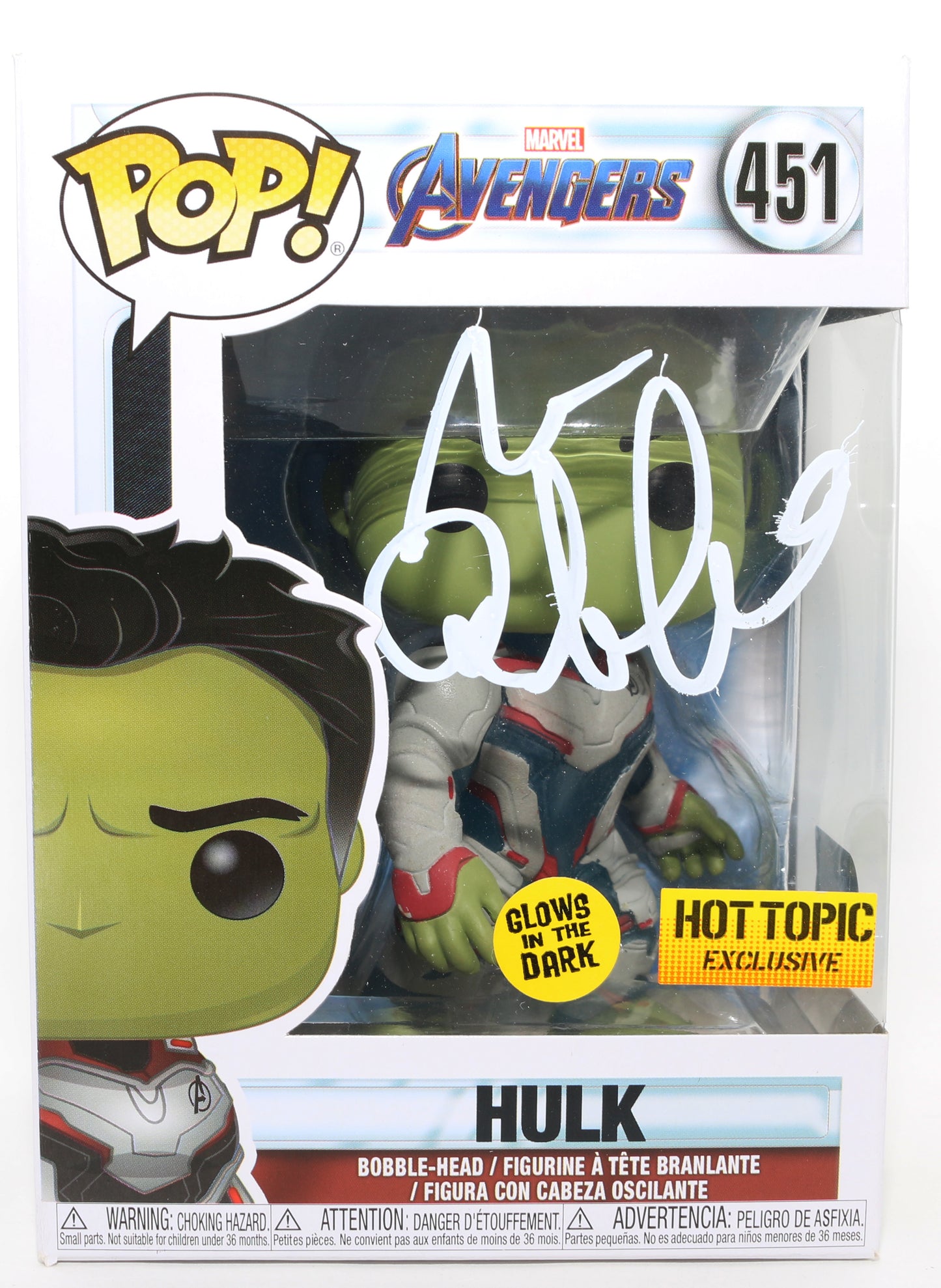 
                  
                    Mark Ruffalo as Hulk in Avengers: Endgame GITD Hot Topic Exclusive (SWAU) Signed Funko POP! #451
                  
                