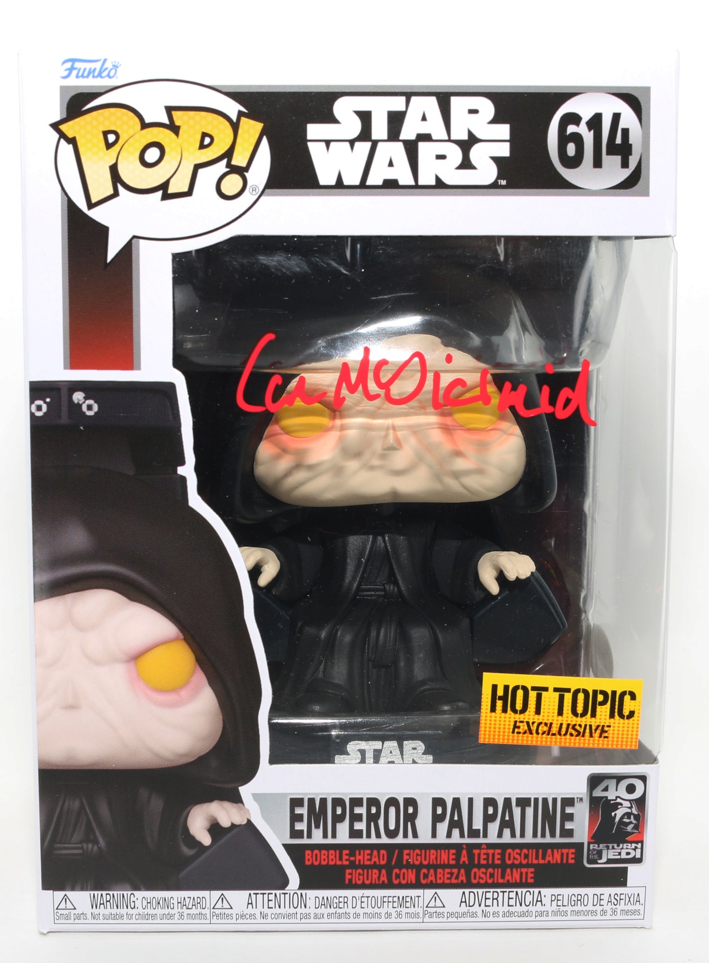 
                  
                    Ian McDiarmid as Emperor Palpatine in Star Wars: Return of the Jedi Hot Topic Exclusive (JSA) Signed Funko POP! #614
                  
                