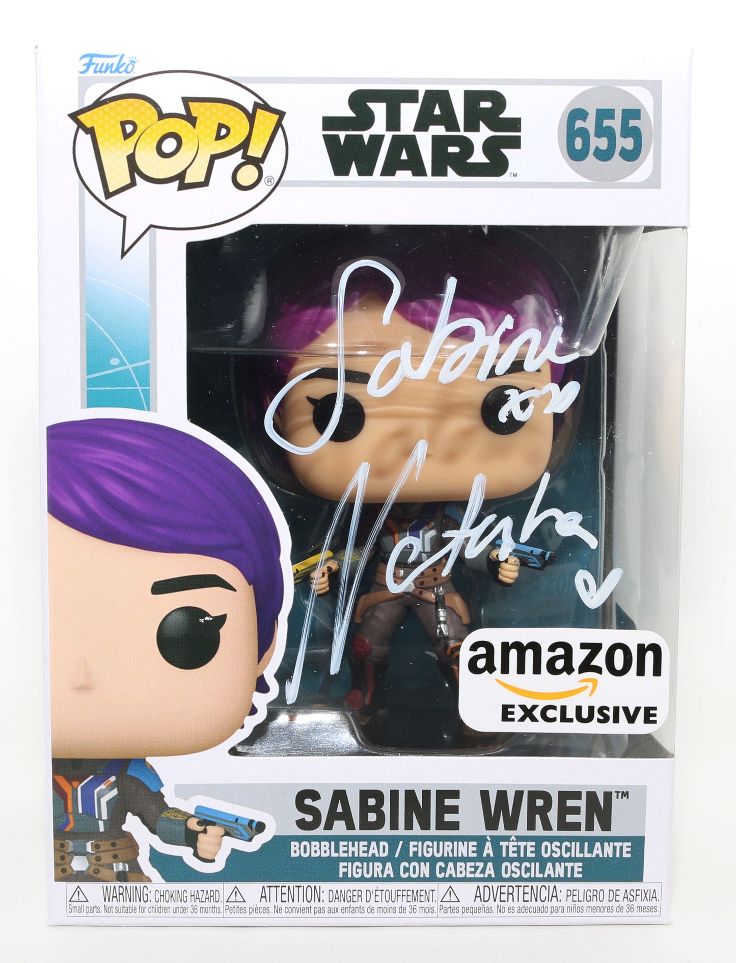 
                  
                    Natasha Liu Bordizzo as Sabine Wren in Star Wars: Ahsoka Amazon Exclusive (SWAU) Signed Funko POP! #655 with Character Name
                  
                