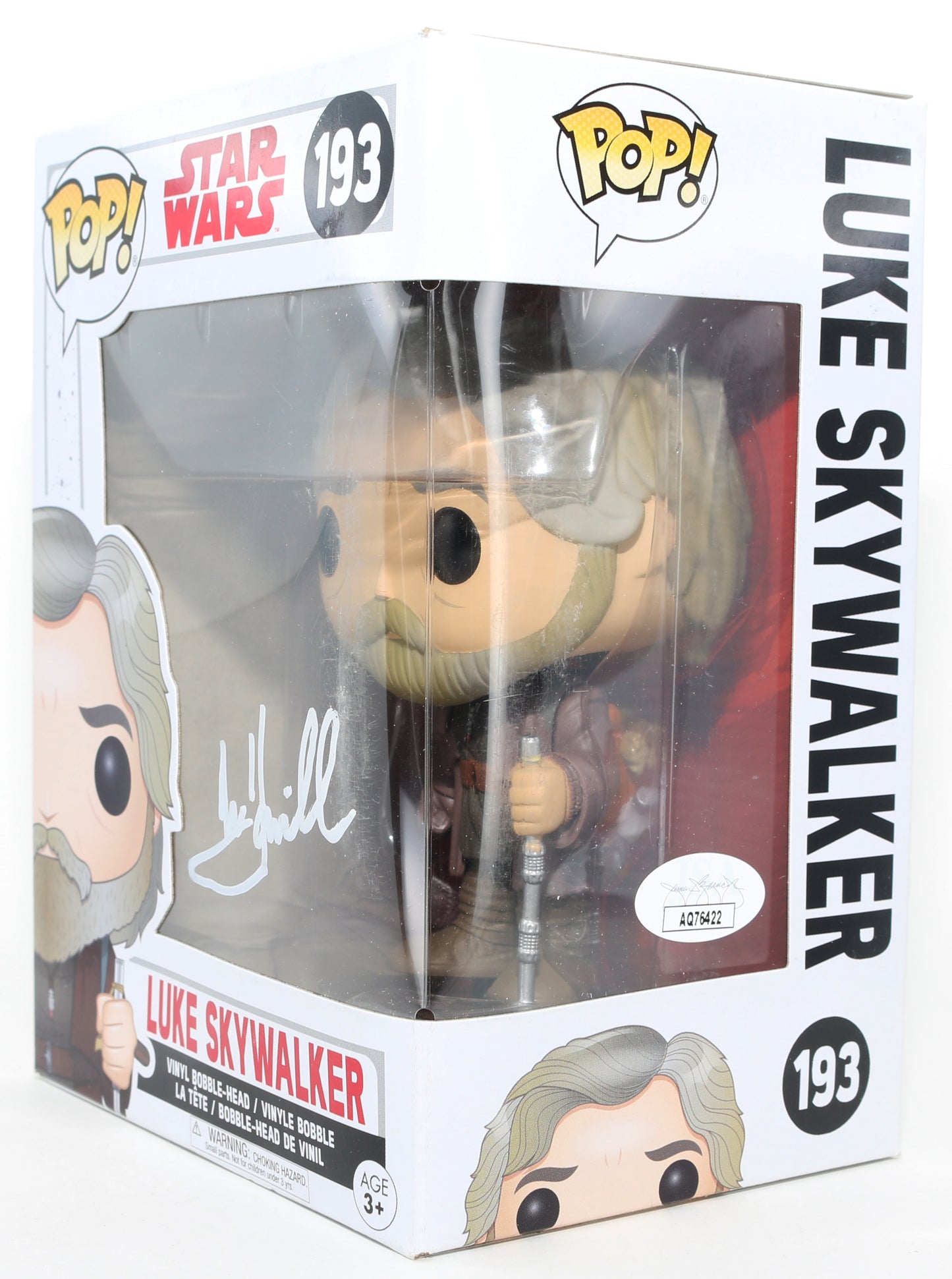 
                  
                    Mark Hamill as Luke Skywalker in Star Wars: The Last Jedi (JSA) Signed Funko POP! #193
                  
                