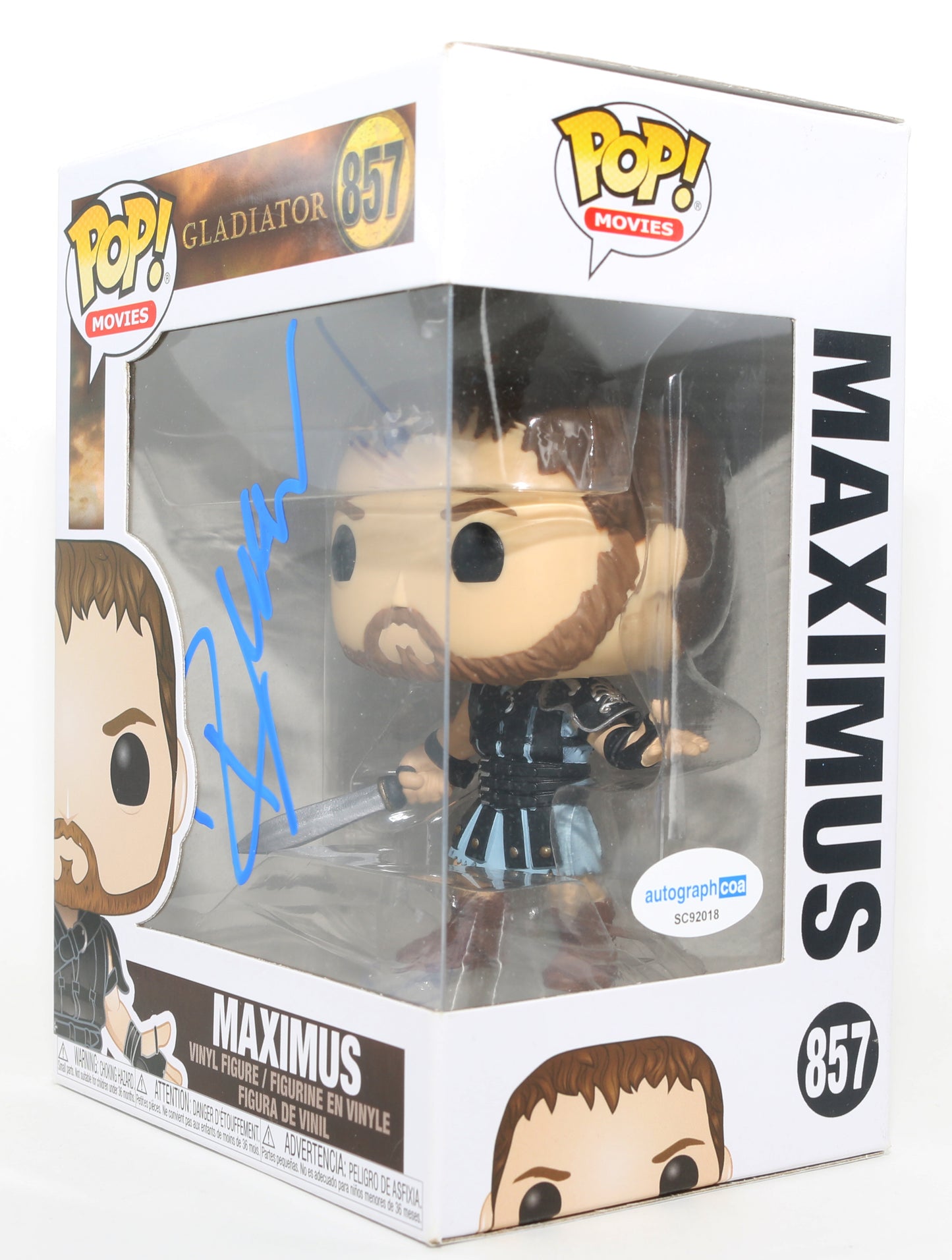 
                  
                    Russell Crowe as Maximus Decimus Meridius in Ridley Scott's Gladiator (ACOA) Signed Funko POP! #857
                  
                