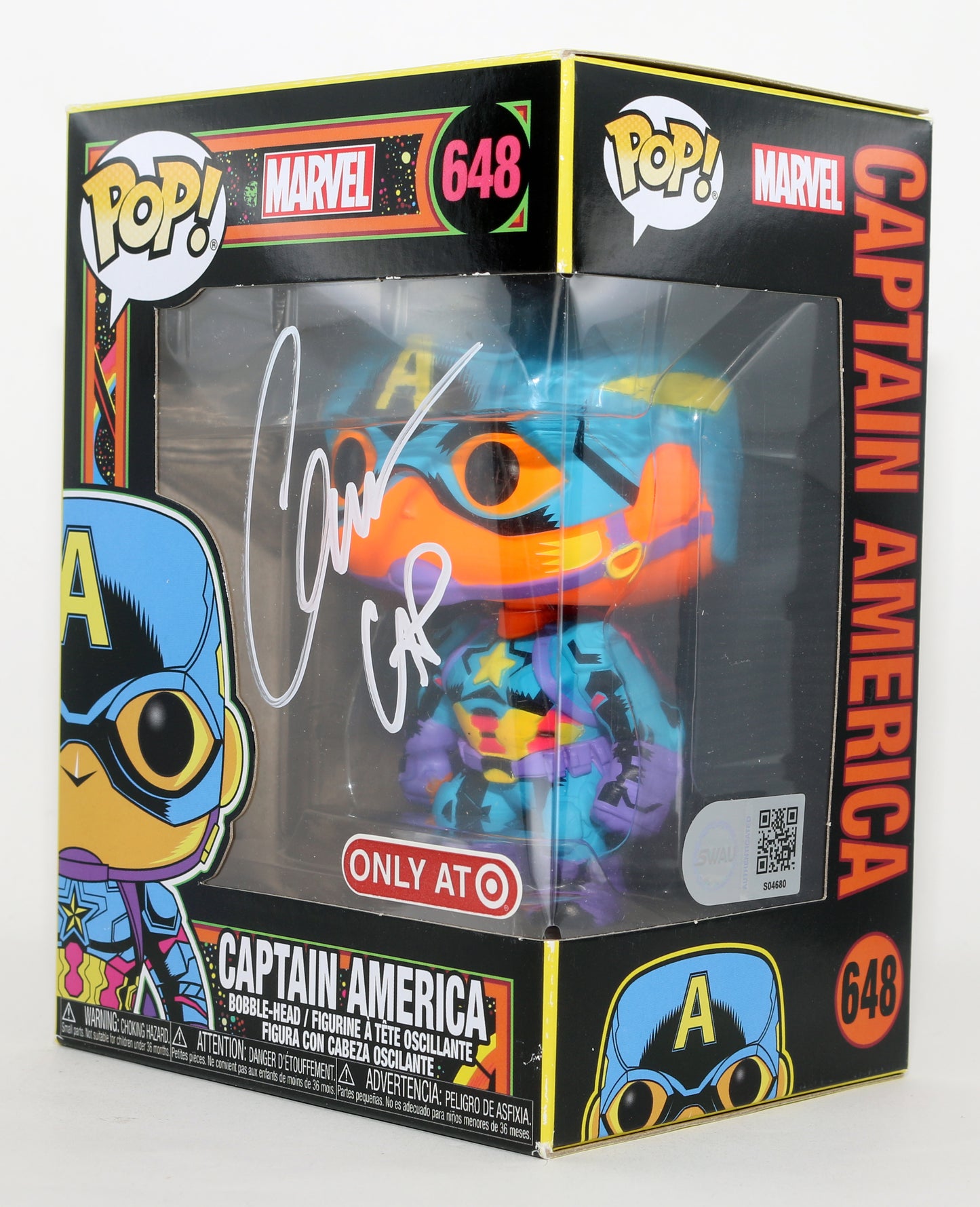 
                  
                    Chris Evans as Captain America Marvel Blacklight Target Exclusive (SWAU) Signed Funko POP! #648 with Character Name
                  
                