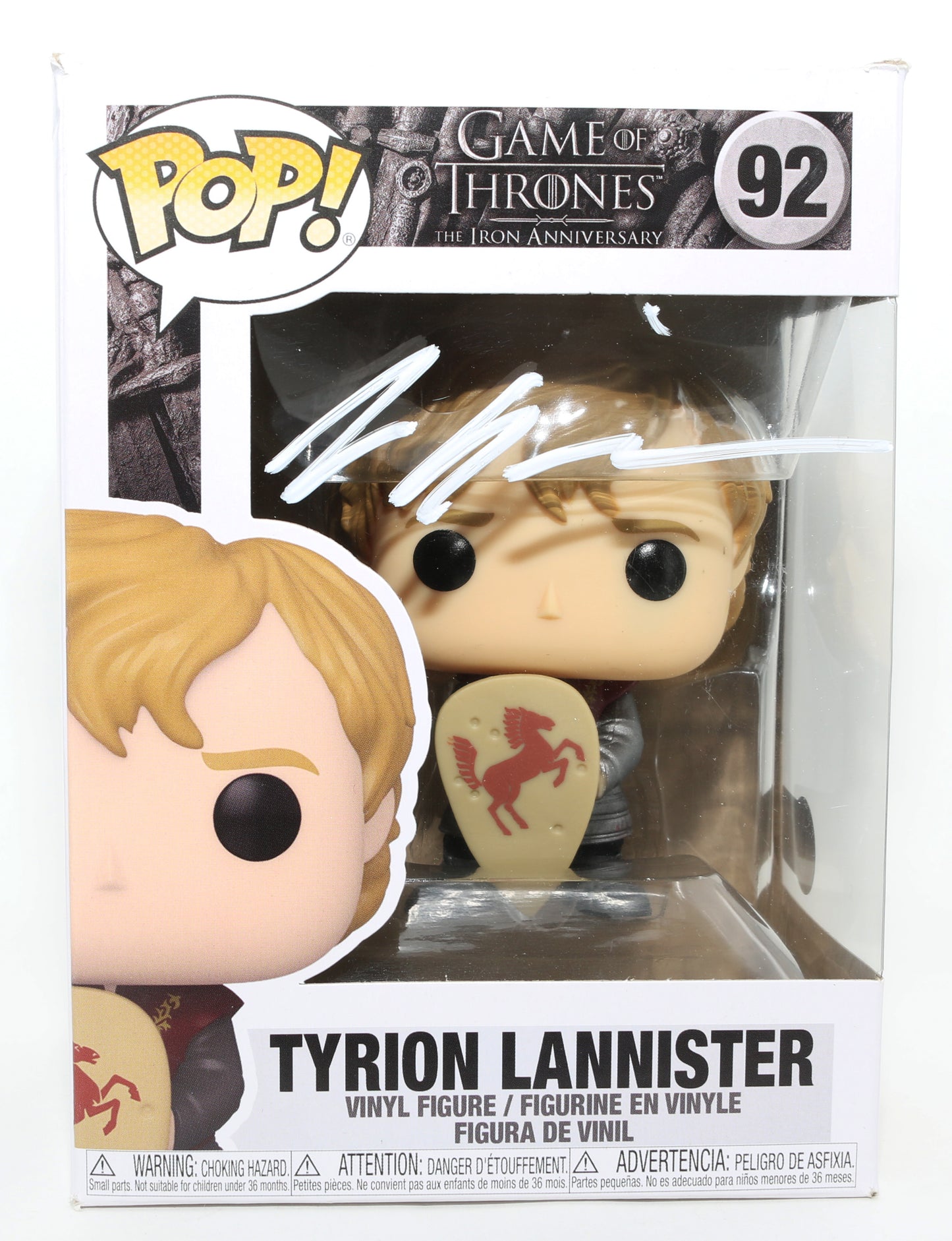 
                  
                    Peter Dinklage as Tyrion Lannister in Game of Thrones (Beckett Witnessed) Signed Funko POP! #92
                  
                