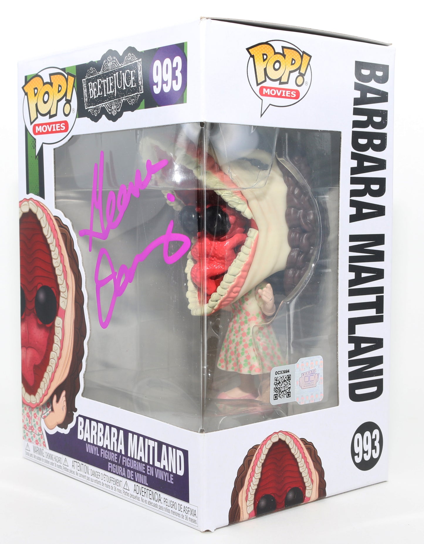 
                  
                    Geena Davis as Barbara Maitland in Tim Burton's Beetlejuice ( OC Celebrity Marketing) Signed Funko POP! #993
                  
                