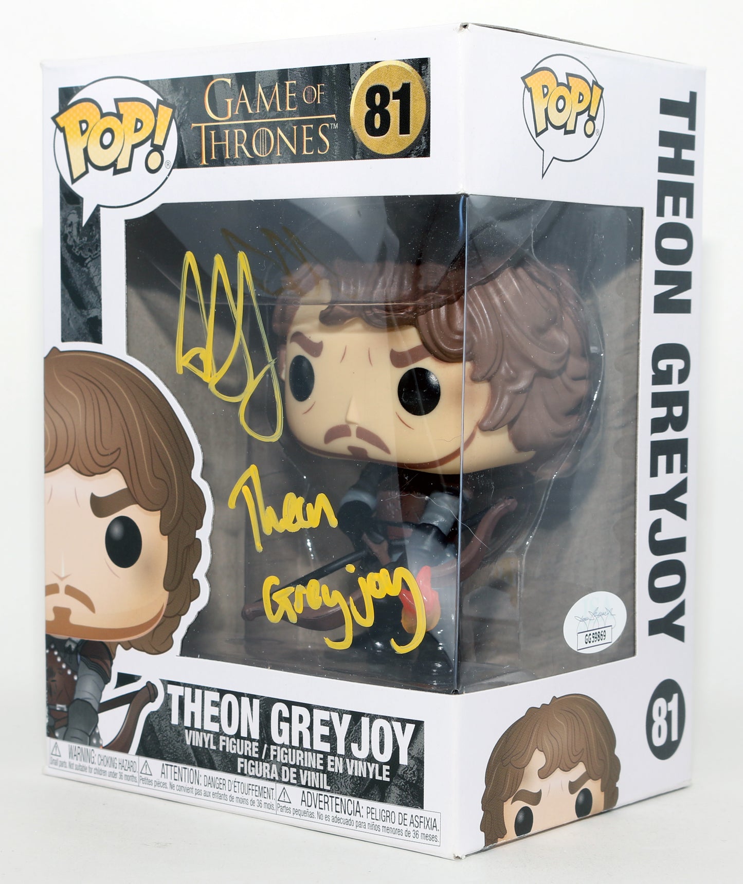 
                  
                    Alfie Allen as Theon Greyjoy in Game of Thrones (JSA) Signed Funko POP! #81 with Character Name
                  
                