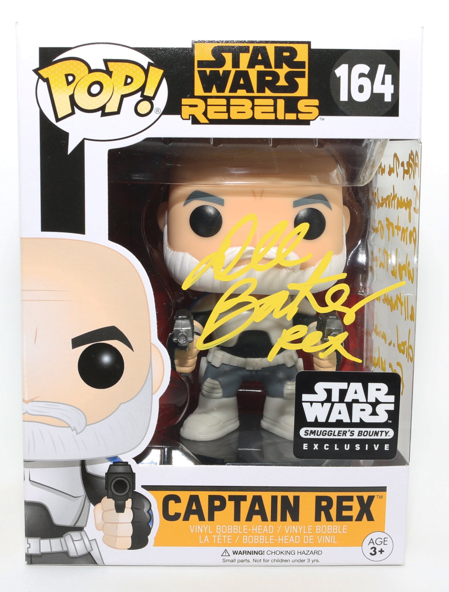 
                  
                    Dee Bradley Baker as Captain Rex in Star Wars: The Clone Wars Smuggler's Bounty Exclusive (SWAU) Signed Funko POP! #164 with Character Name & Quote
                  
                