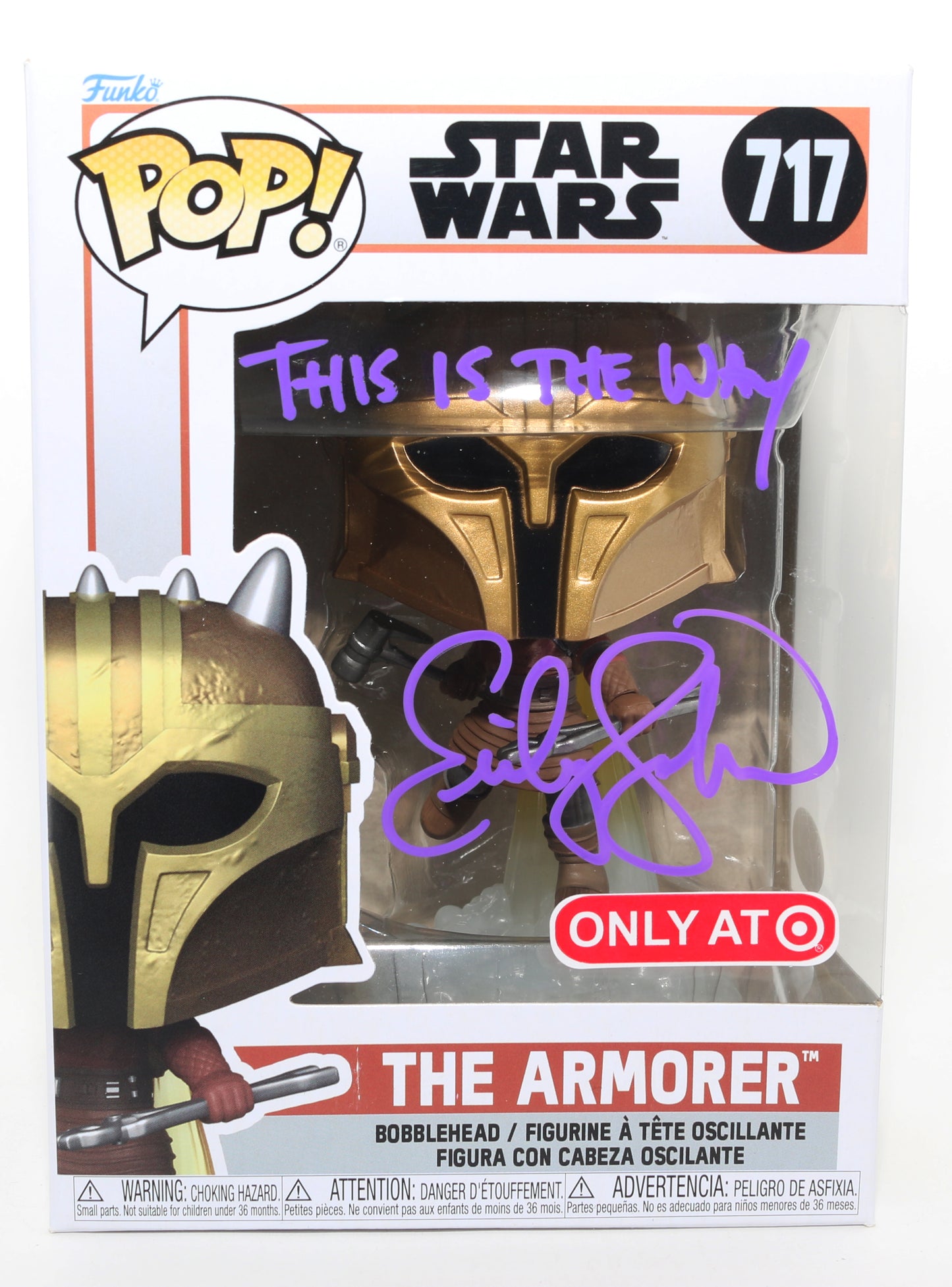
                  
                    Emily Swallow as the Armorer in Star Wars: The Mandalorian Target Exclusive (JSA) Signed Funko POP! #717 with Quote
                  
                