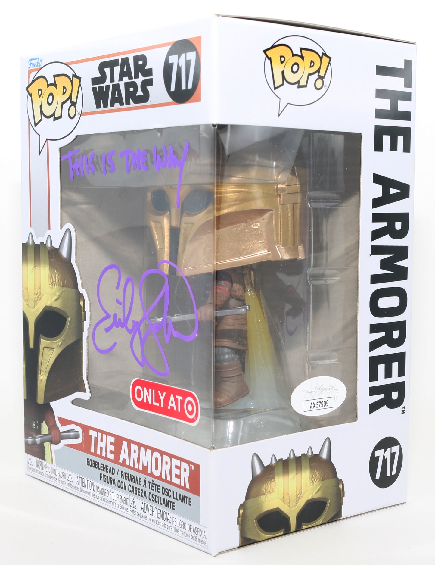 
                  
                    Emily Swallow as the Armorer in Star Wars: The Mandalorian Target Exclusive (JSA) Signed Funko POP! #717 with Quote
                  
                