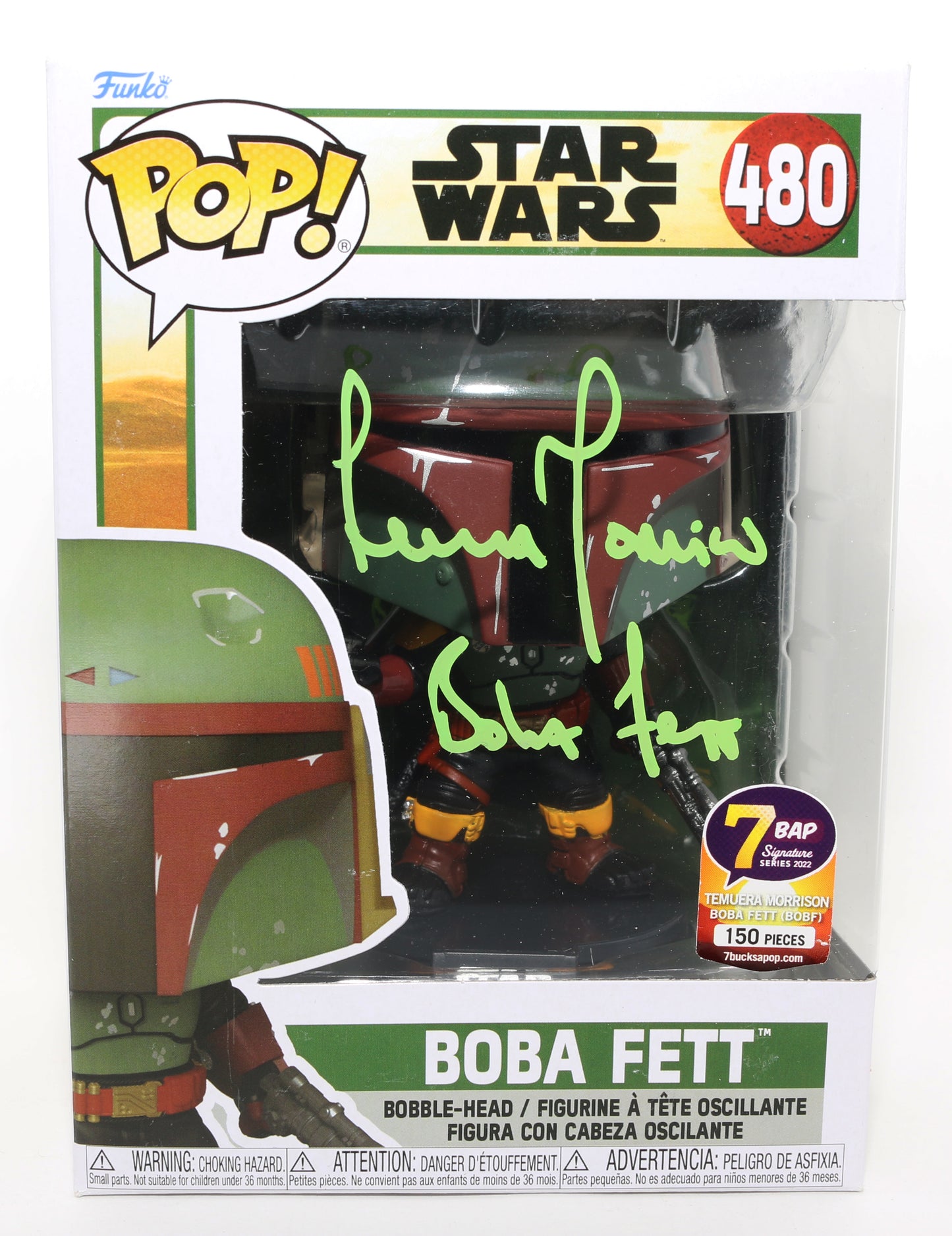 
                  
                    Temuera Morrison as Boba Fett in Star Wars: The Book of Boba Fett 7BAP Signature Series (JSA) Signed Funko POP! #480 with Character Name
                  
                