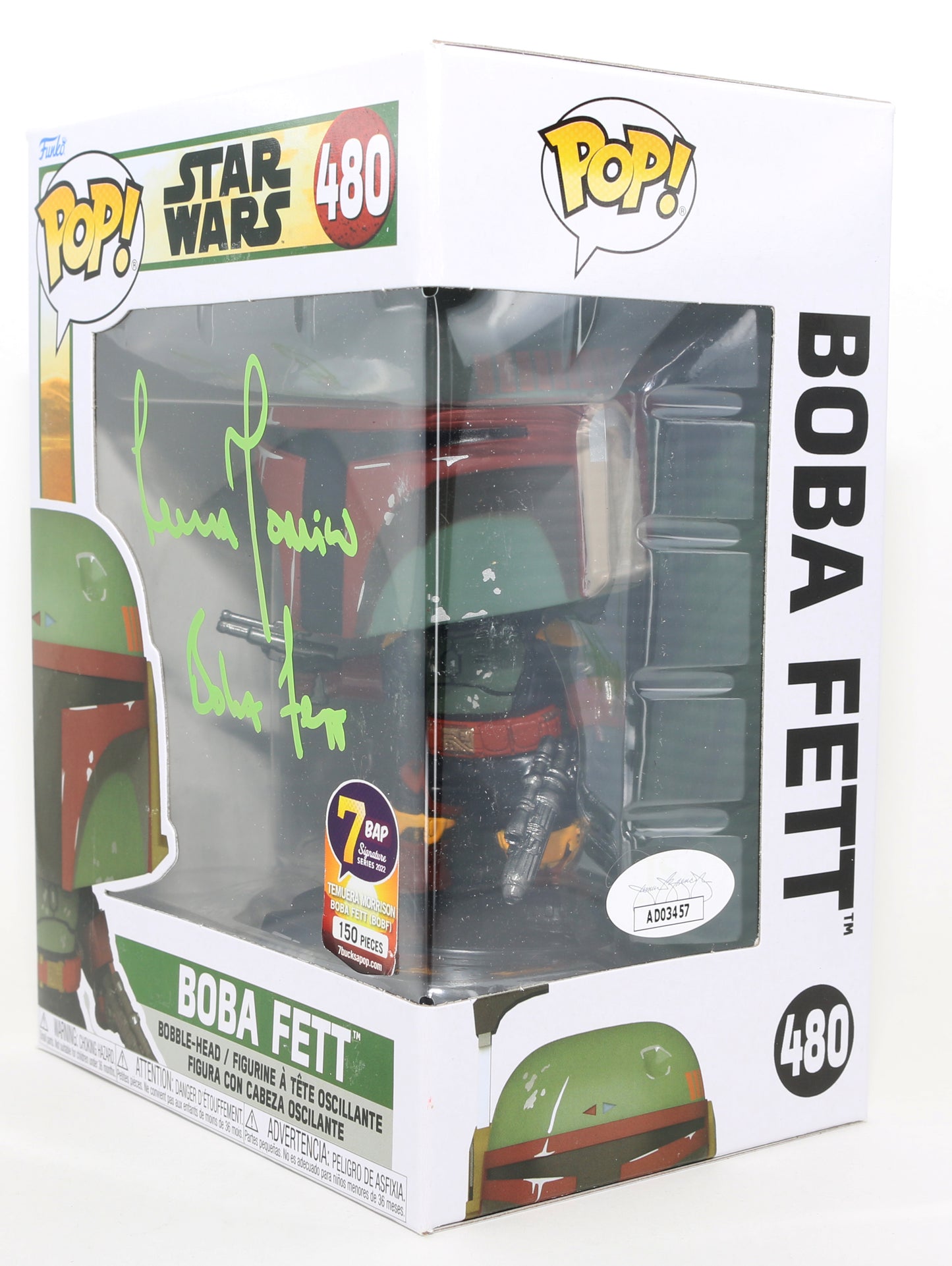 
                  
                    Temuera Morrison as Boba Fett in Star Wars: The Book of Boba Fett 7BAP Signature Series (JSA) Signed Funko POP! #480 with Character Name
                  
                