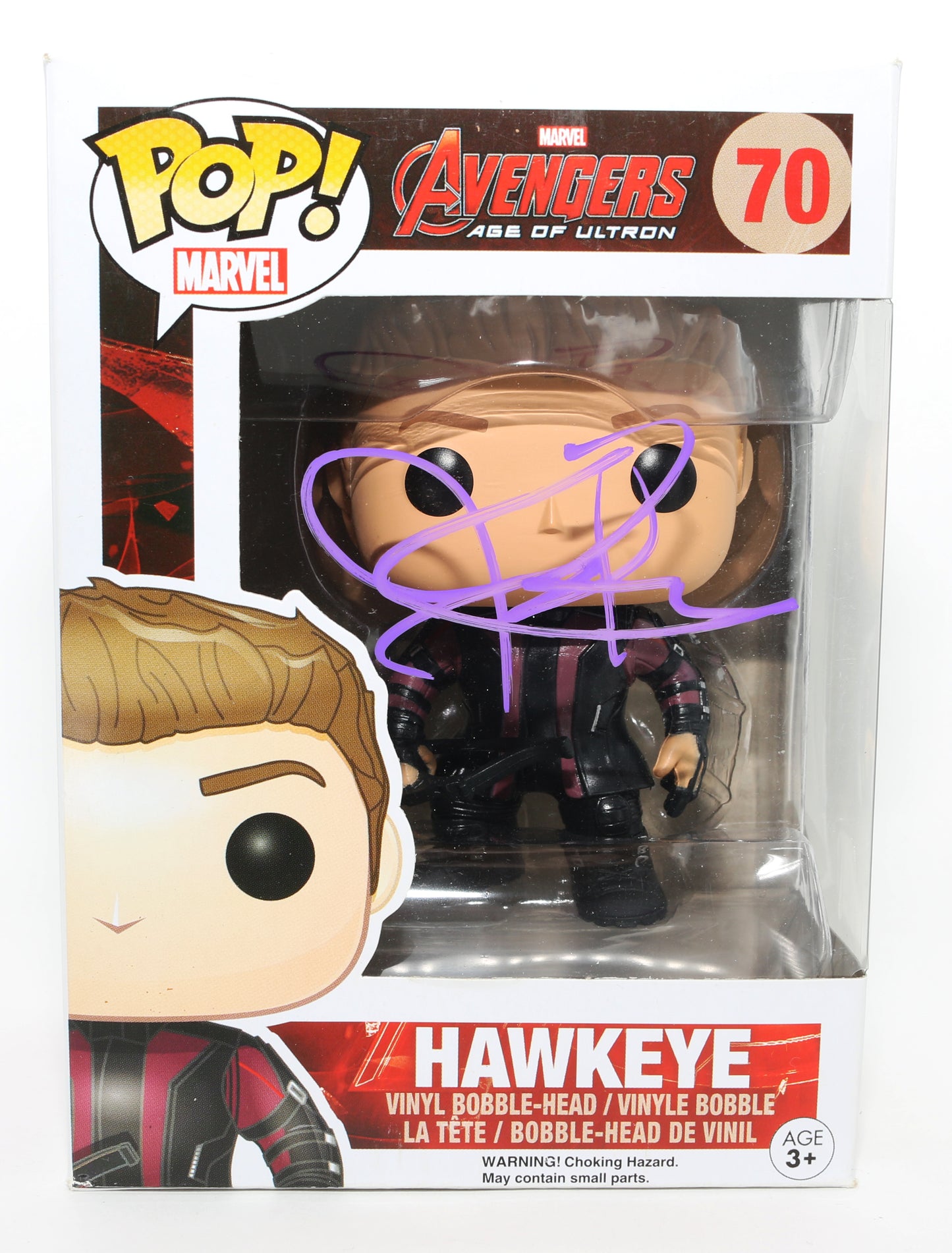 
                  
                    Jeremy Renner as Clint Barton / Hawkeye in Avengers: Age of Ultron (JSA) Signed Funko POP! #70
                  
                